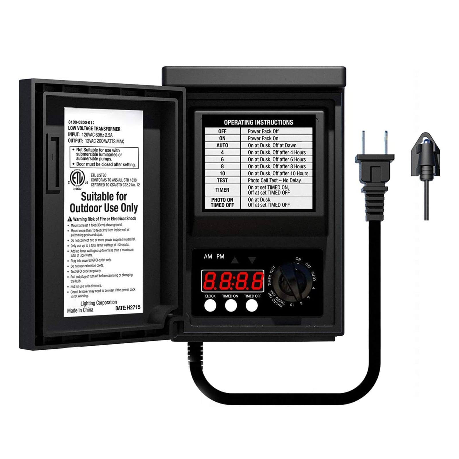 Etokfoks  120V Input 12V Output Power with Sensor and Weather Shield for Outdoor Landscape Lighting Spotlight Transformer 1 Pack
