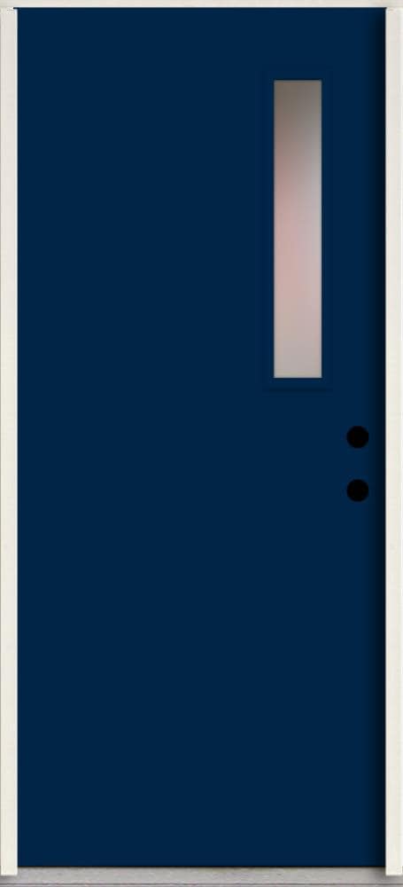 RELIABILT LO1063506 Spotlights 36-in x 80-in x 4-5/8-in Fiberglass 1/4 lite Left-hand inswing Naval Paint Painted Prehung Front Door Insulating core