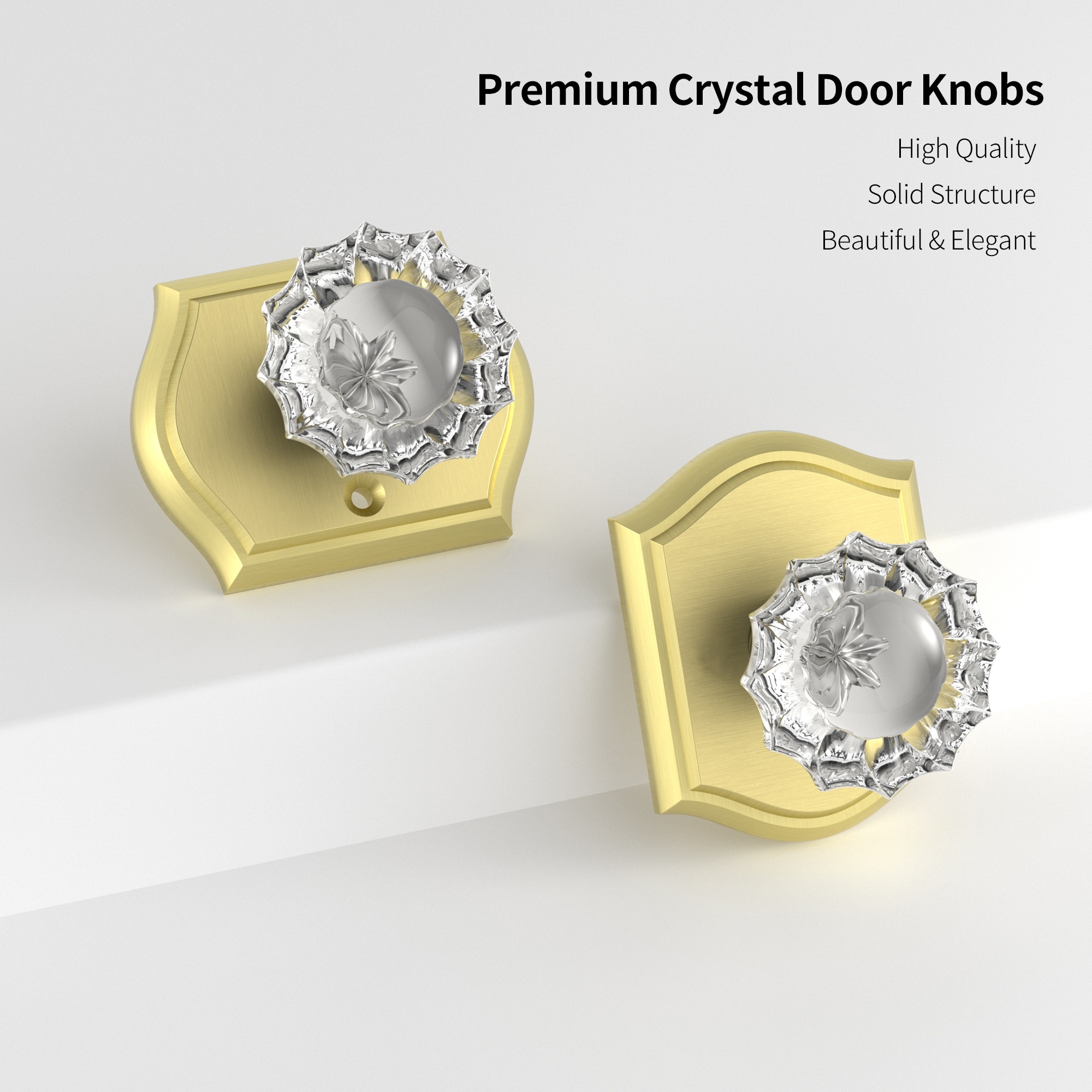 Senyhardware Brushed Gold Interior Dummy Door Knob 2 Pack with Floral Crystal Knob and Arch Backplate