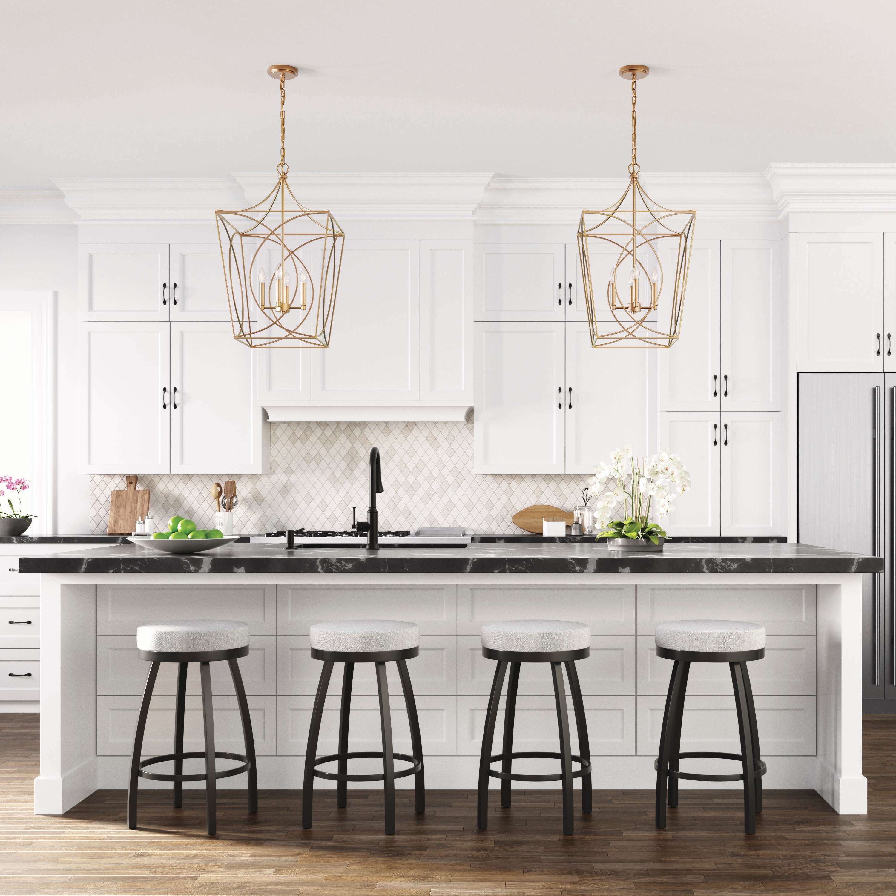 Modern Gold 4-Light Geometric Pendant Light