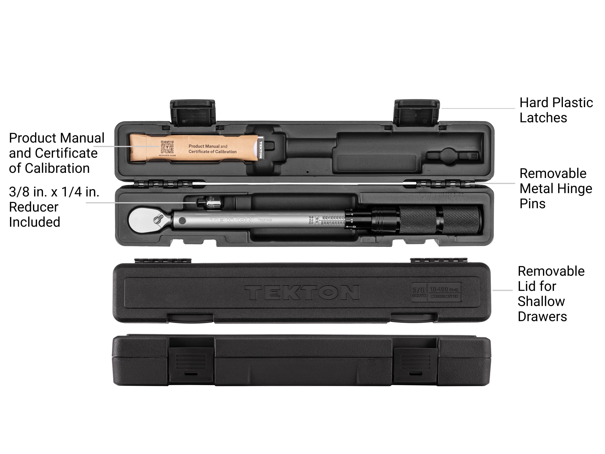 TEKTON 3/8-in Drive Micrometer Torque Wrench 10-ft/lb to 100-ft/lb