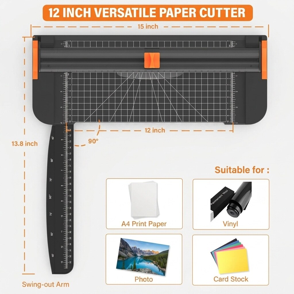 Afoxsos Paper Cutter 12 Inch Trimmer with Safety Blade Foldable Ruler ...