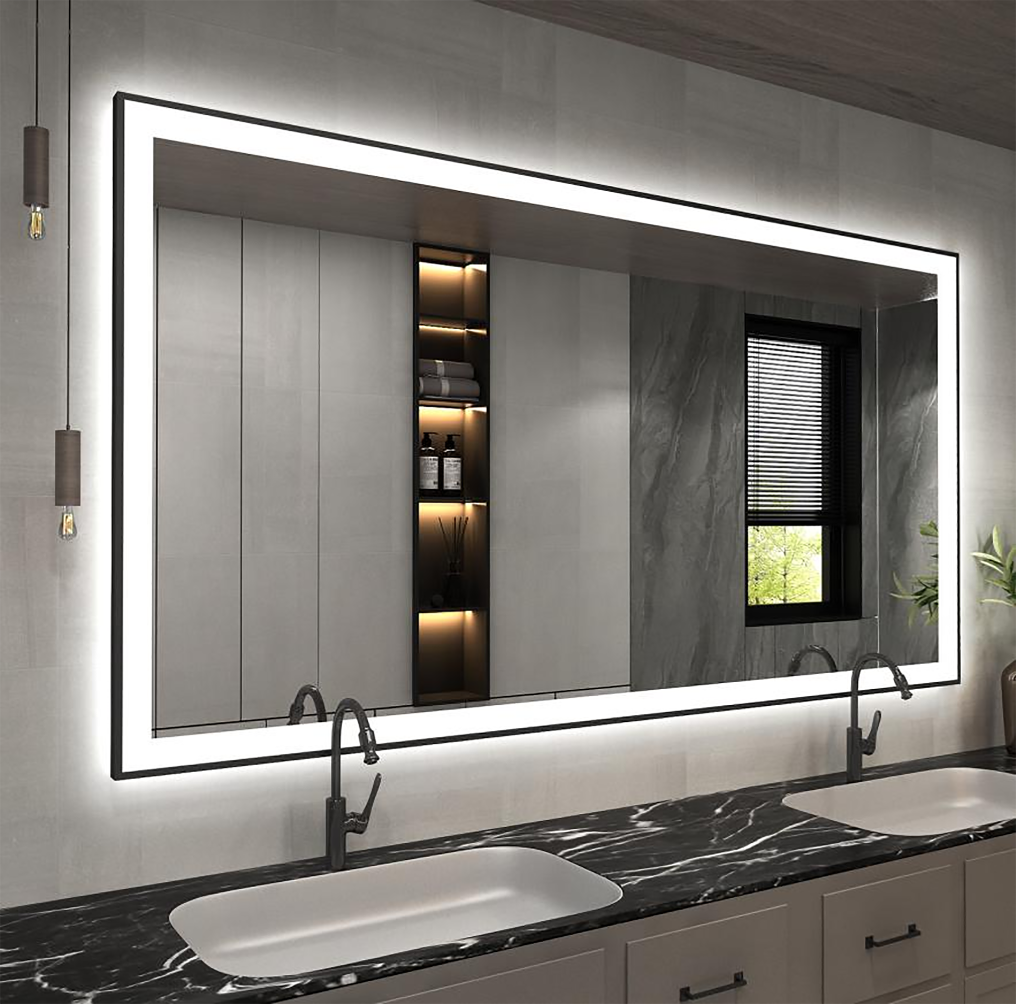 CASAINC WEIFI-19038-WE 60-in x 36-in Frameless Dimmable LED Lighted Fog Free Bathroom Vanity Mirror (Sliver)