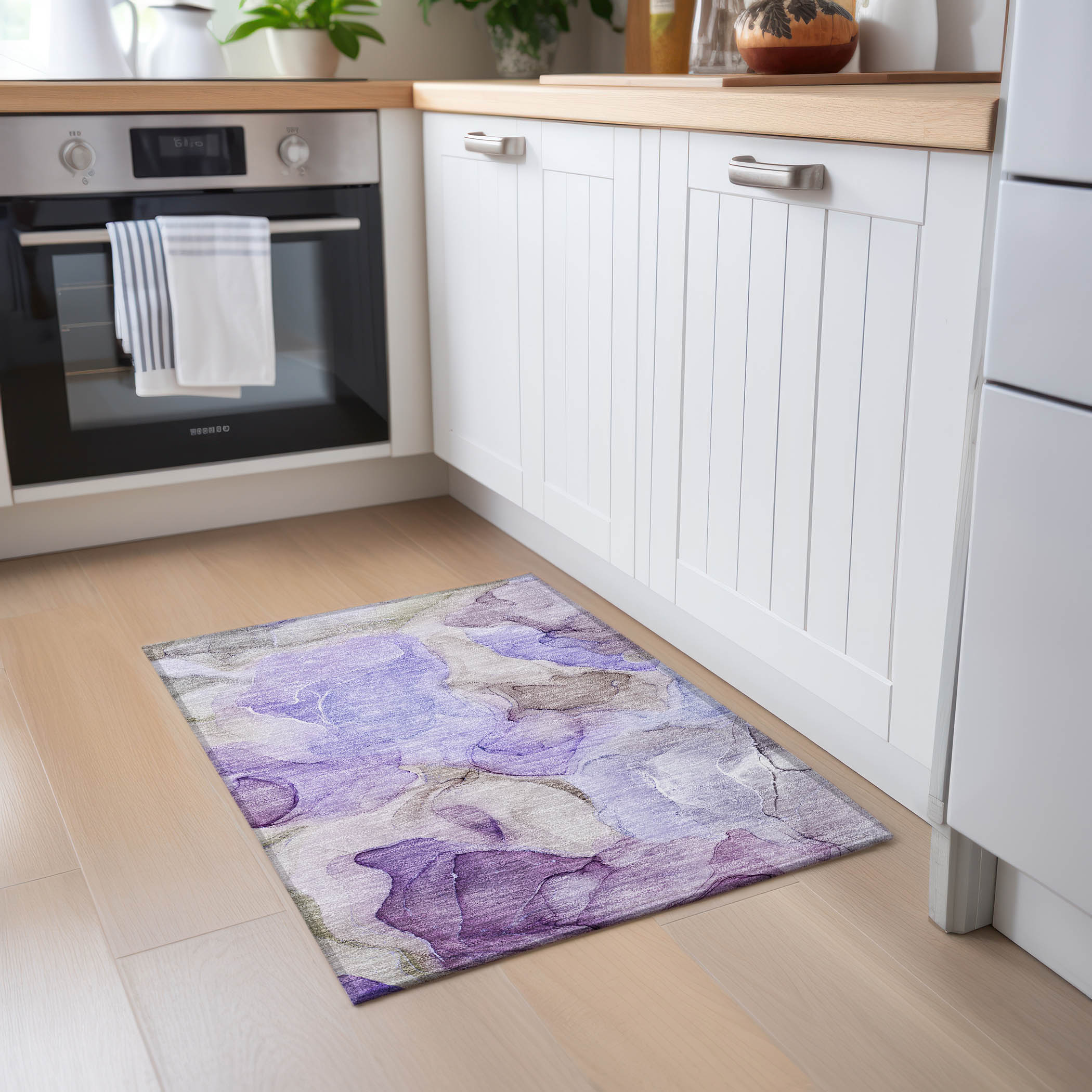 Purple Watercolor Pattern Rectangular Synthetic Area Rug