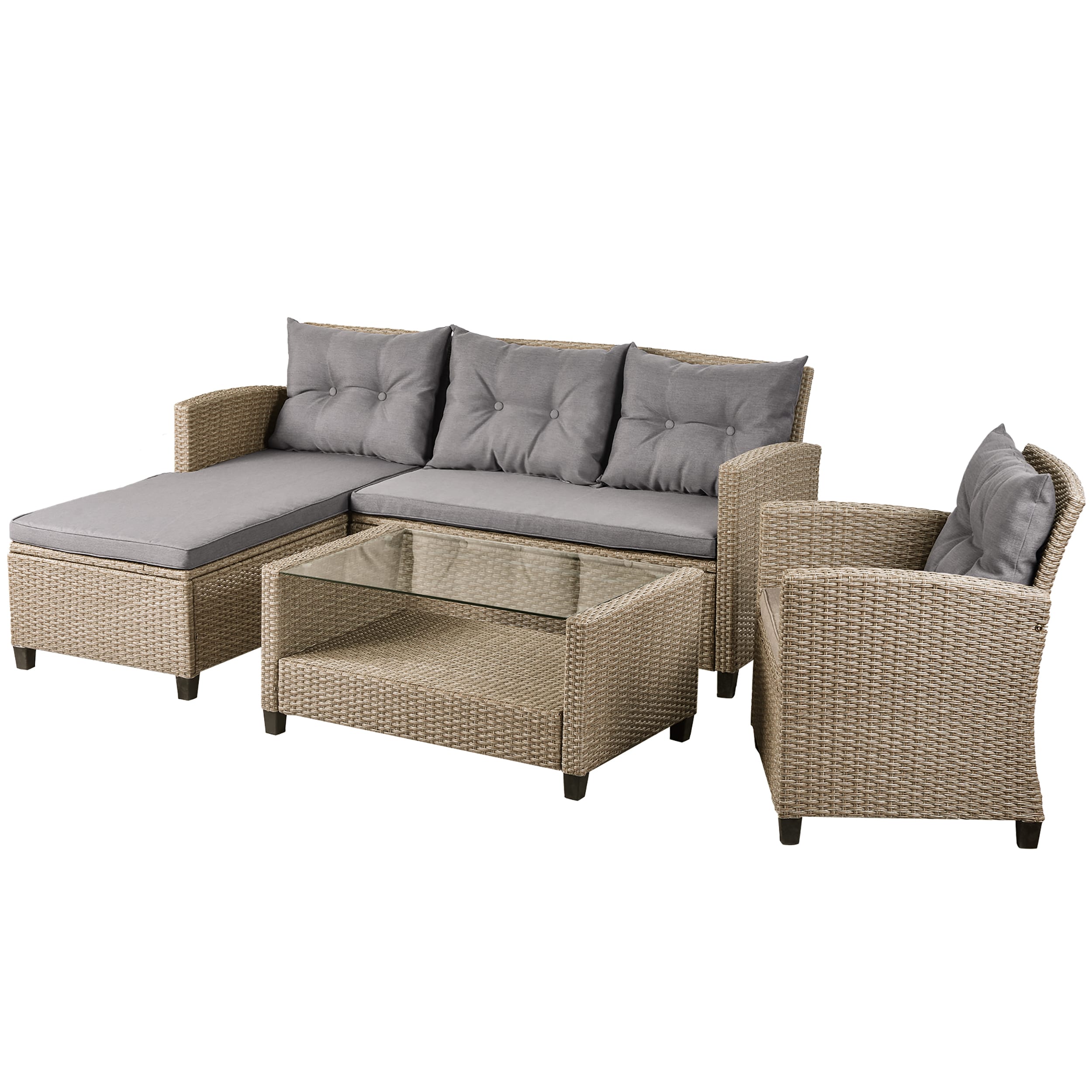 Moda Furnishings MDWY000112EAA Gigi 4 -Piece Wicker Patio Conversation Set with Gray Cushions