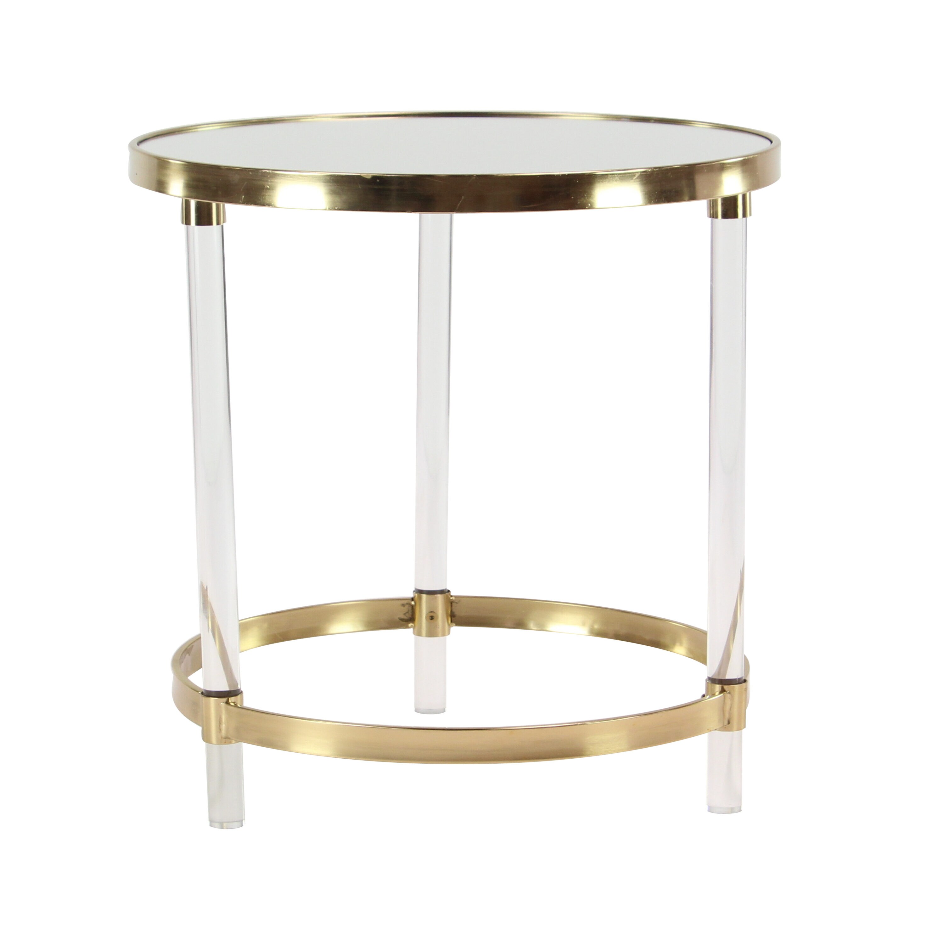 Elegant Gold Round Acrylic Accent Table with Mirrored Top