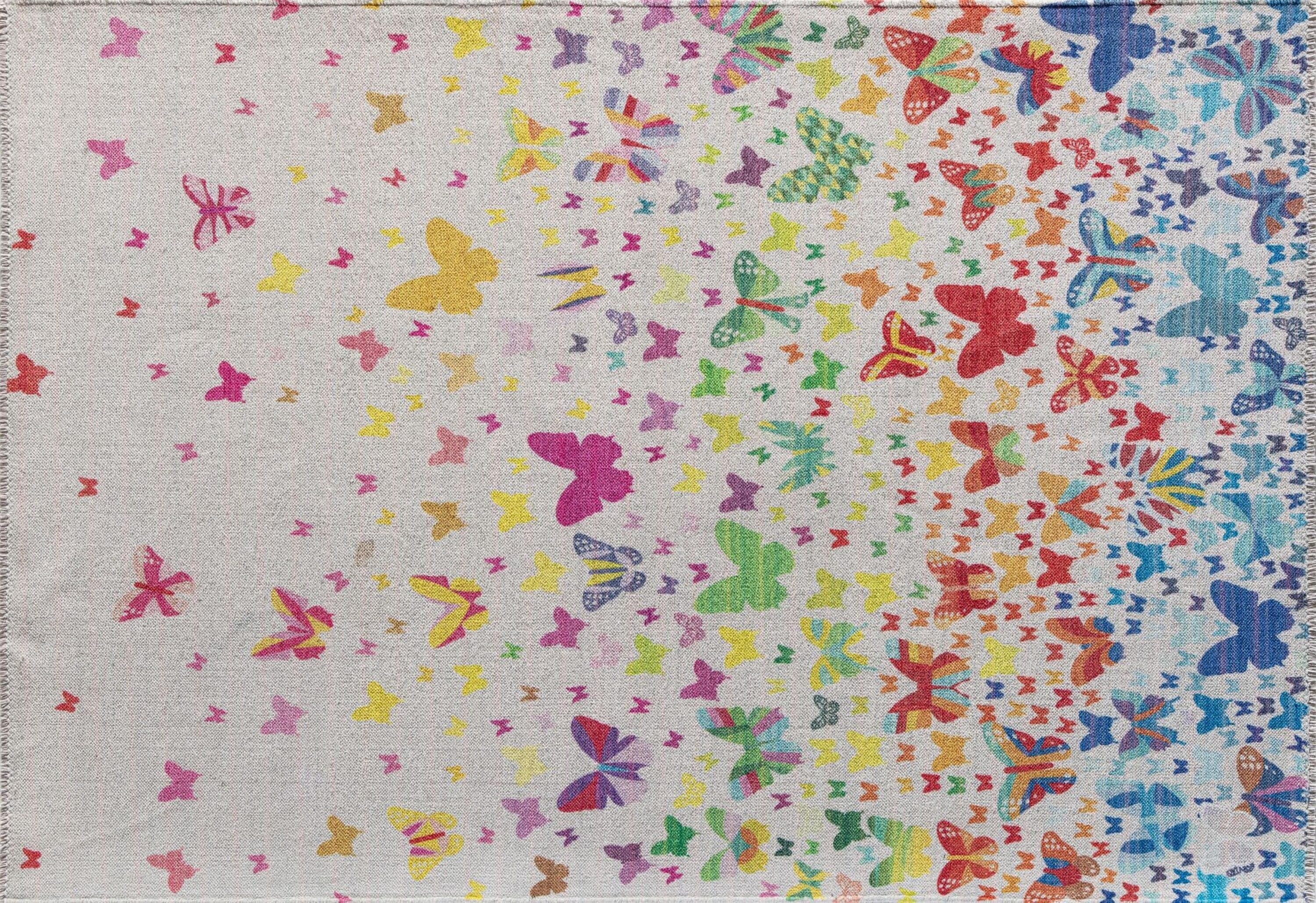 Elizabeth Sutton White Multicolor Polyester Runner Rug, 2'7" x 8'