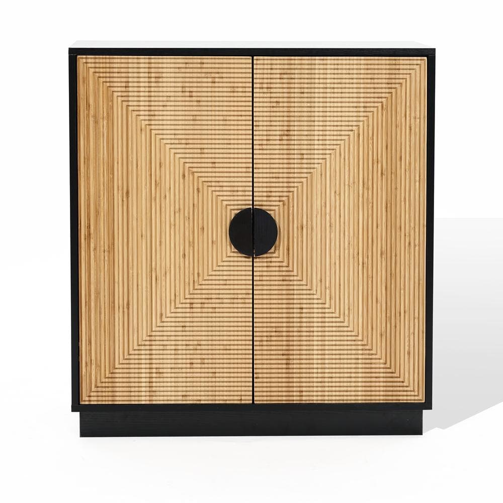 LuxenHome WHIF1982 31.5-in W 2-Door Brown, Black Accent Cabinet