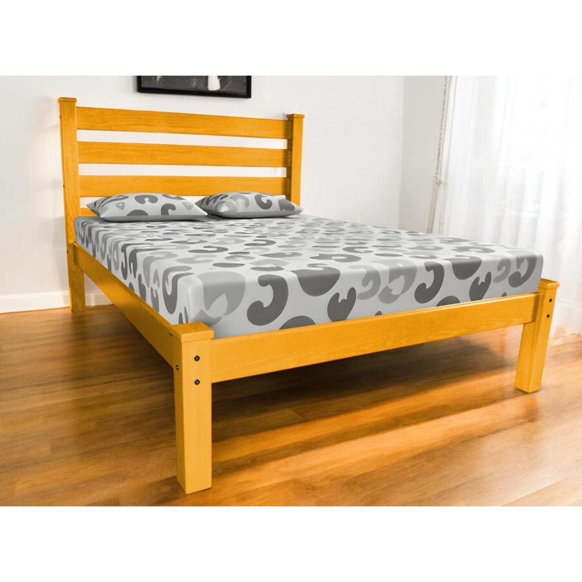 HomeRoots 4000546740 Twin Yellow Wood Bed Frame with Headboard