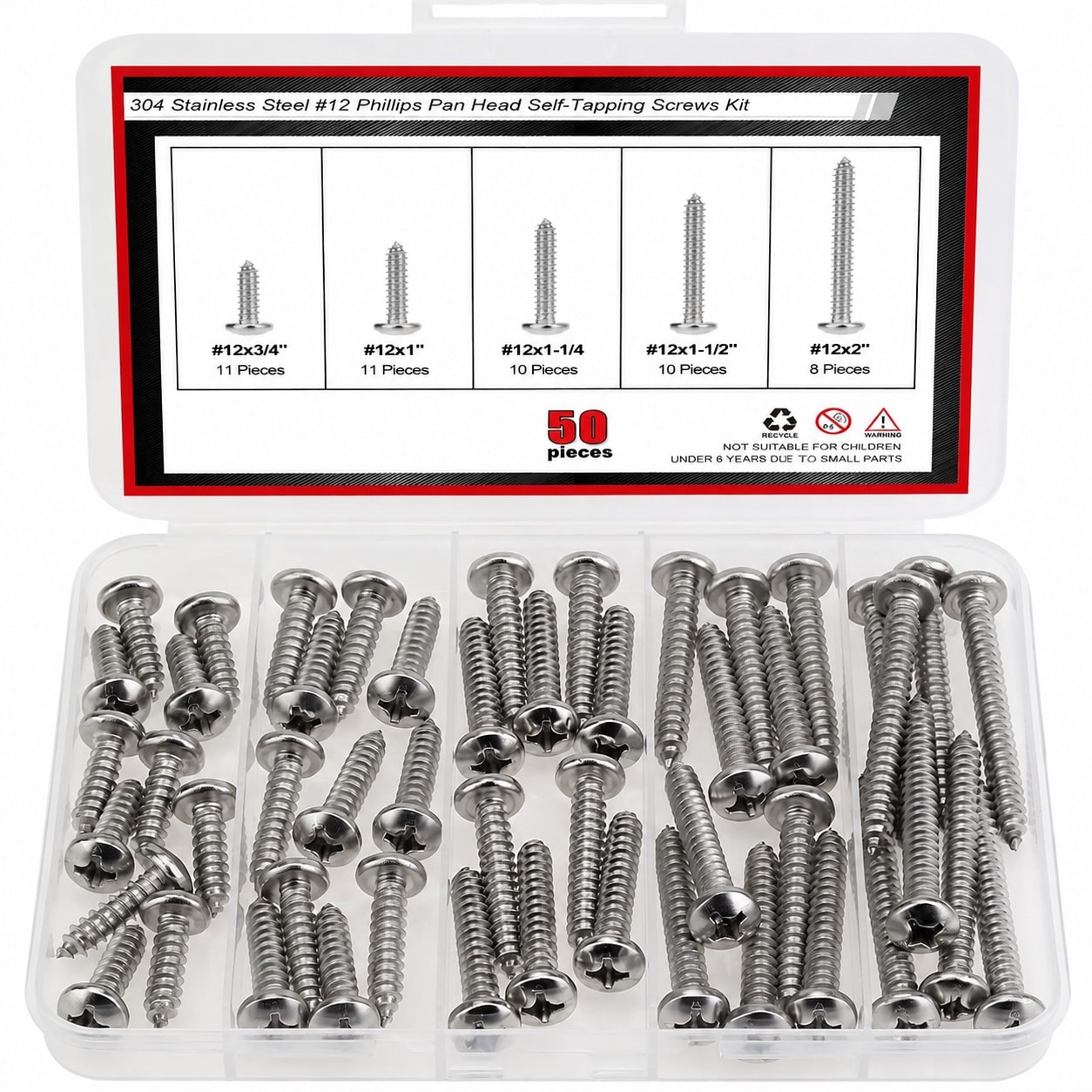 KHKFY Stainless Steel Wood Screws Assortment Kit Phillips Pan Head Self Tapping Screws 50 Pieces Various Sizes 1/4 in to 2 in #LKH0818H427