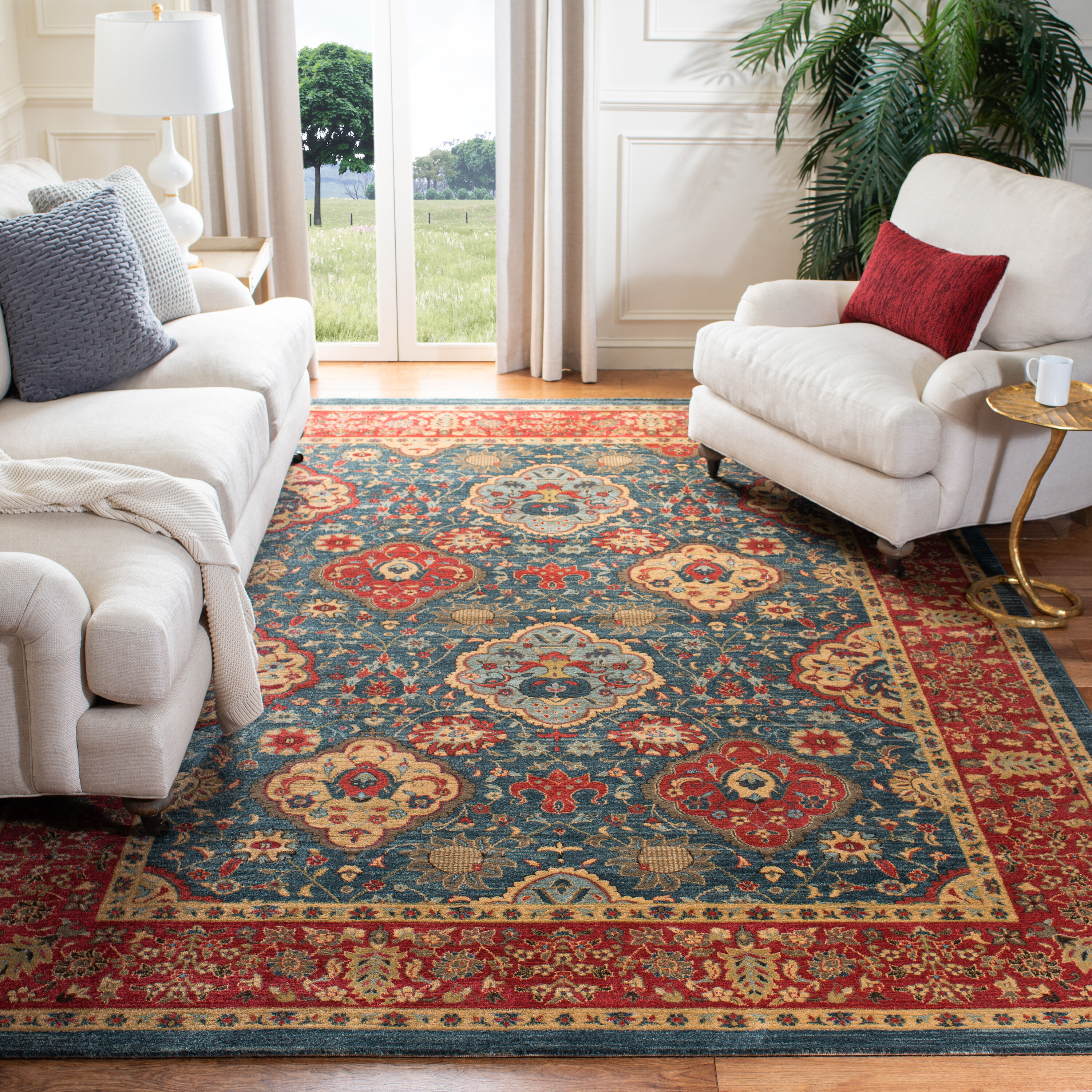 Mahal 655C Navy Red 9 X 12 Rectangular Area Rug