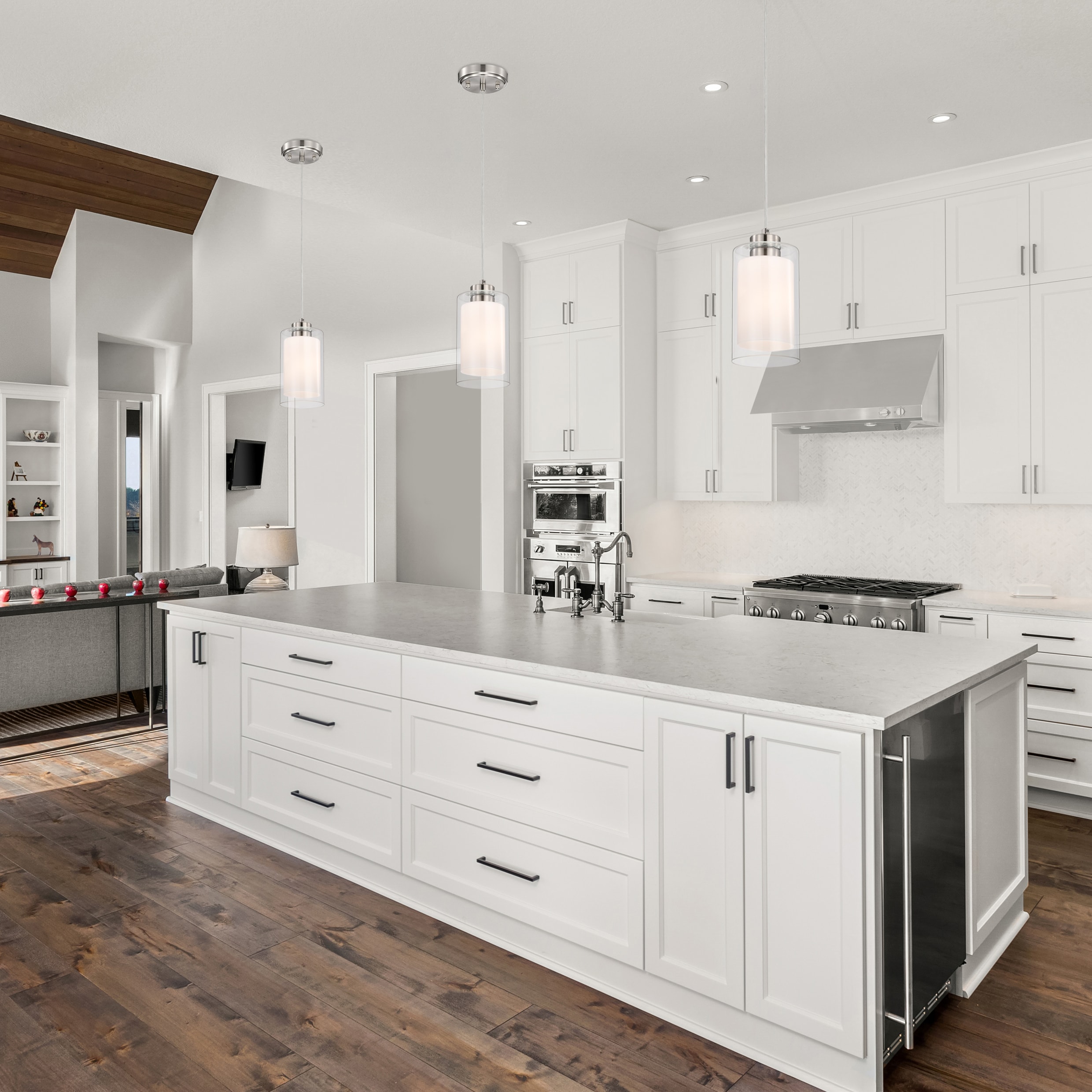 Brushed Nickel Mini Pendant with Dual Glass Shades