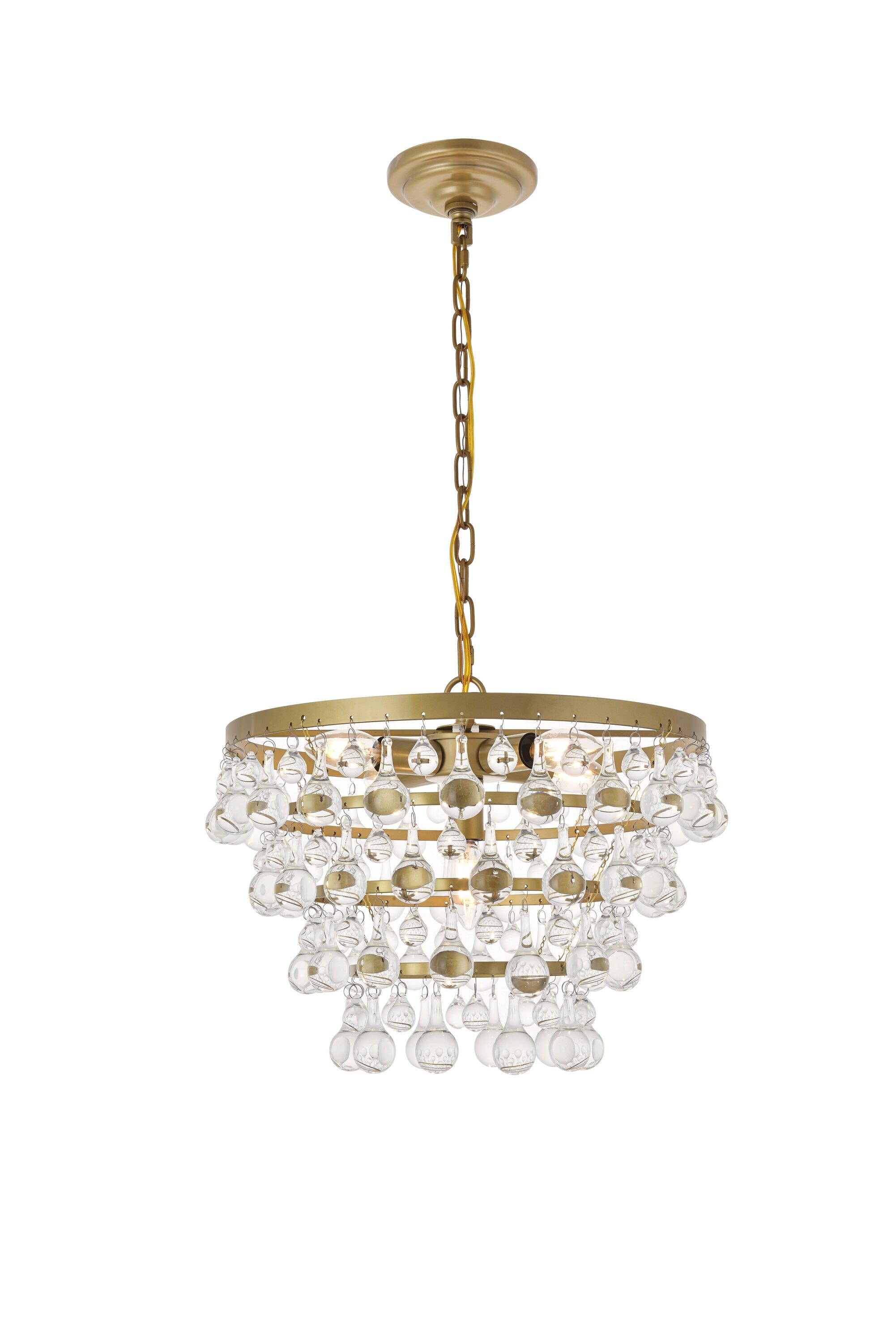 Elegant Brass and Glass 5-Light Pendant Chandelier