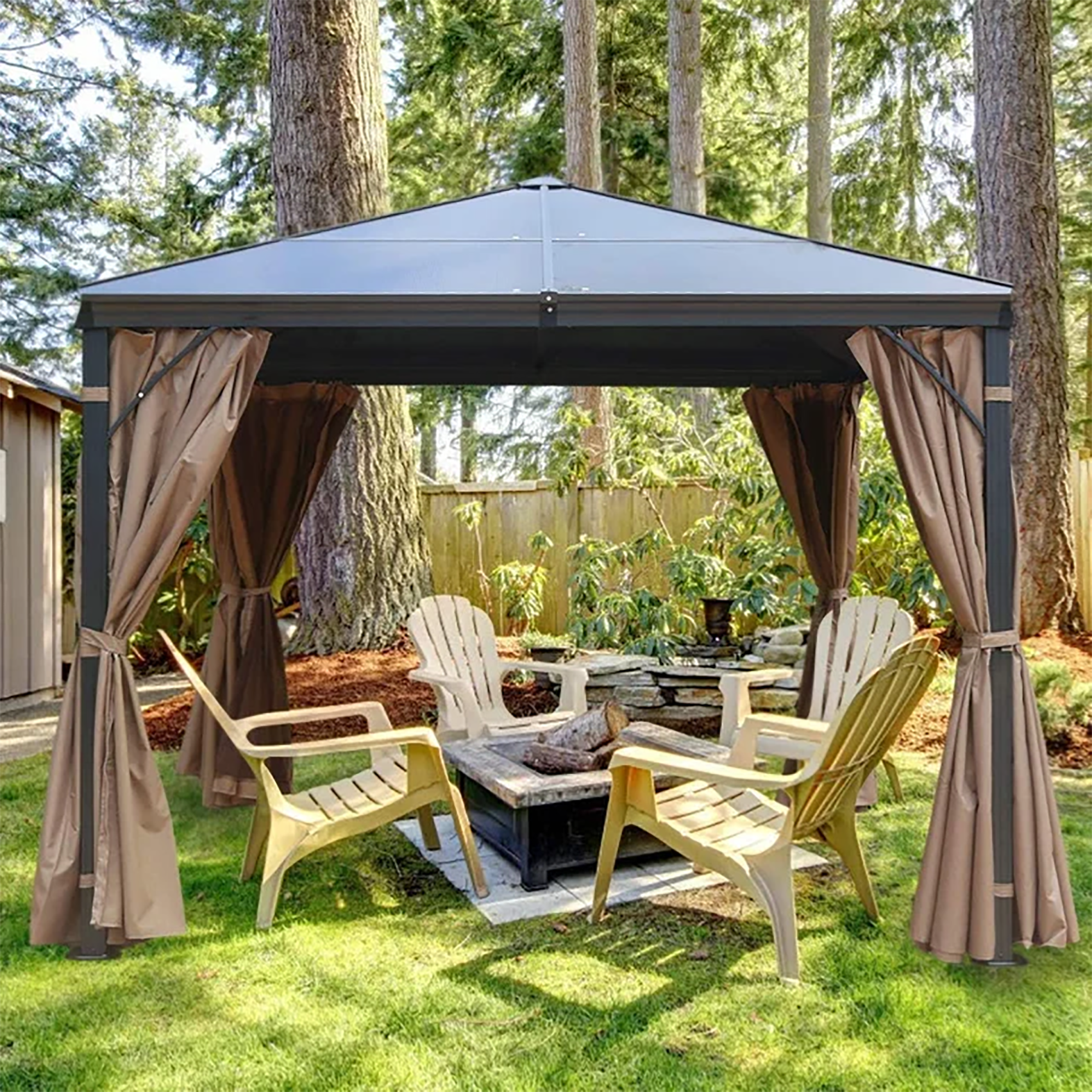 ABCCANOPY Rectangle Khaki Metal Steel Roof Gazebo with Screen Included ...