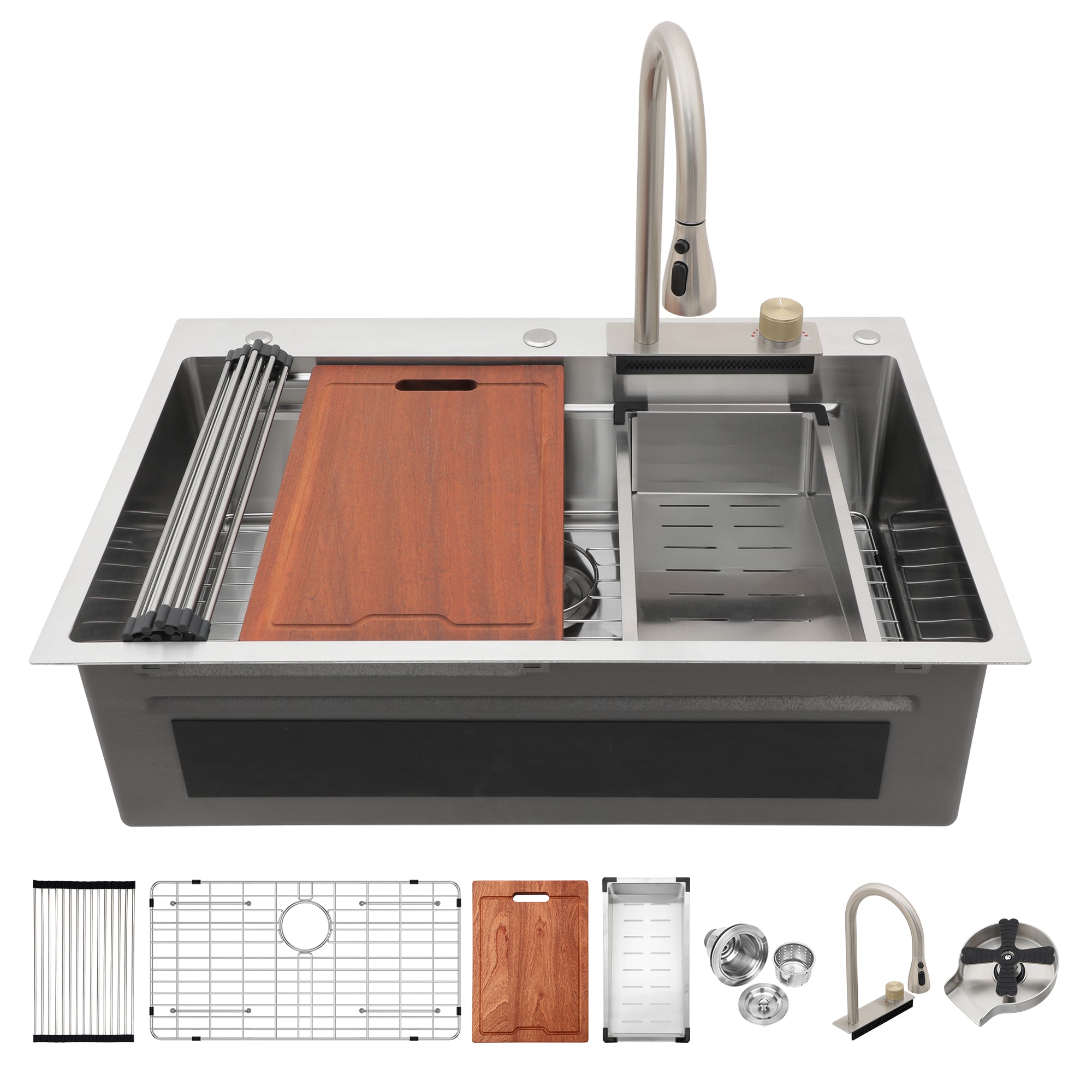 LIVIZA TLY-SS195701 SS Drop-in 33-in x 22-in Stainless steel Single bowl 16 -Gauge Workstation Kitchen Sink with Drainboard