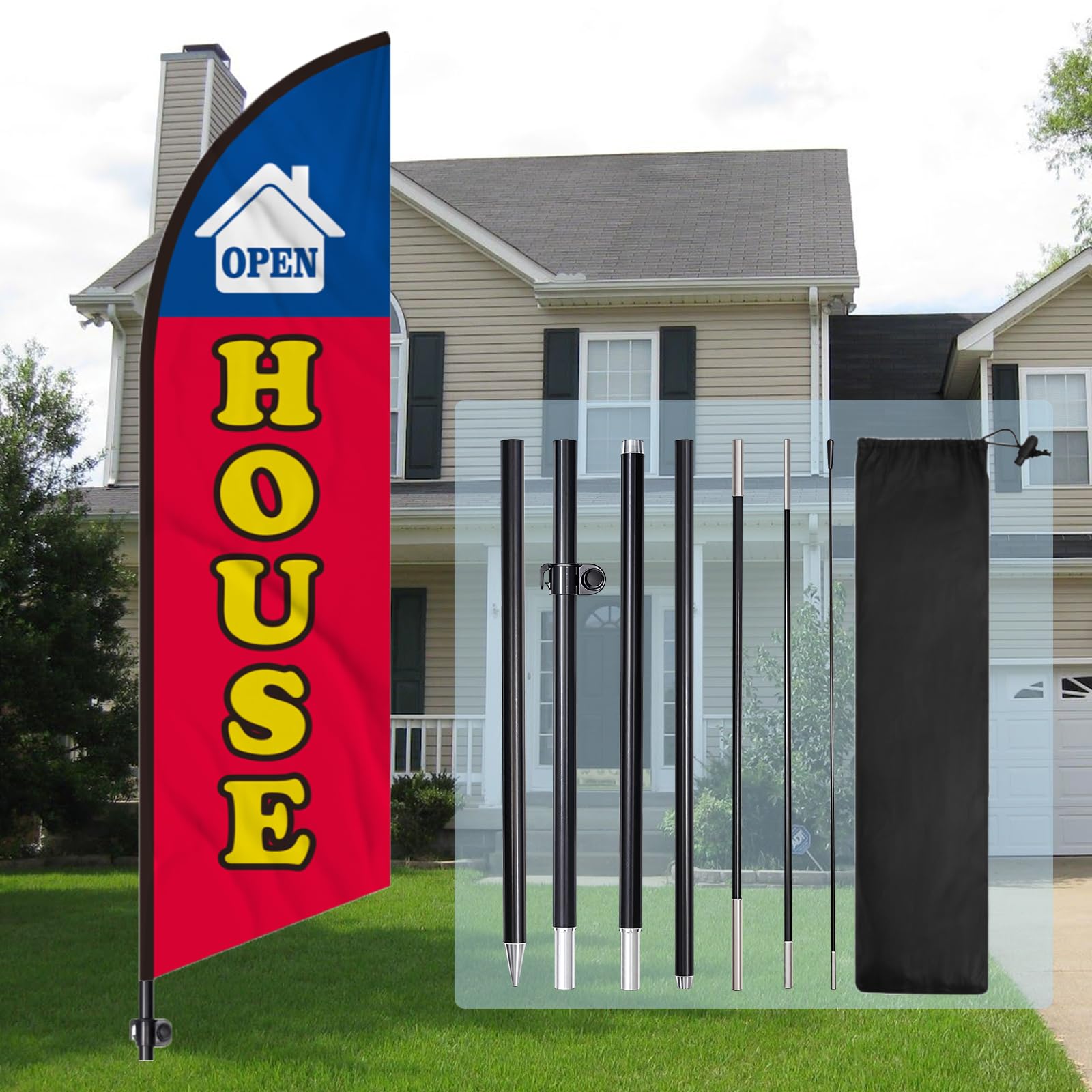 CYIKE 8FT Open House Feather Flag Set with Flagpole Ground Stake and ...