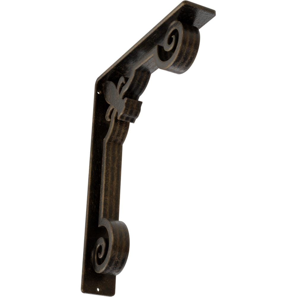 Ekena Millwork BKTM02X10X12TFLABS Fleur De Lis 10-in x 2-in x 12-in Antique brass Wrought iron Mounting bracket