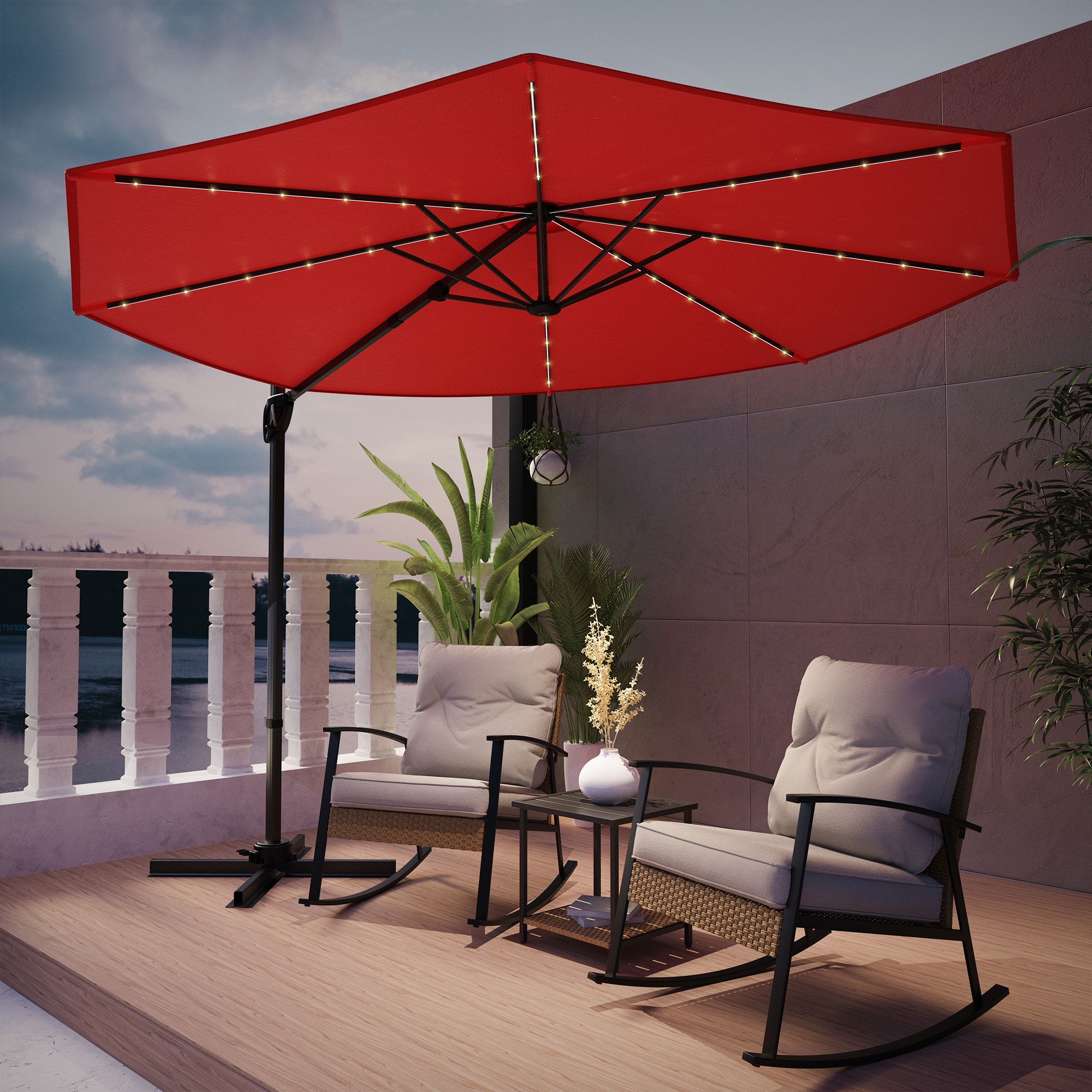 ACEGOSES - 10-ft Steel Red Slide-tilt Cantilever Patio Umbrella with Lights