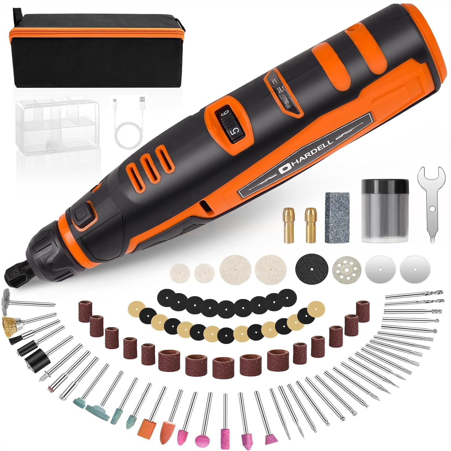 HARDELL B0CP1RLY7F 12V Cordless Rotary Tool Kit with 94 Accessories 6 Speed 30000 RPM for Engraving Sanding Polishing Cutting Carving DIY Projects
