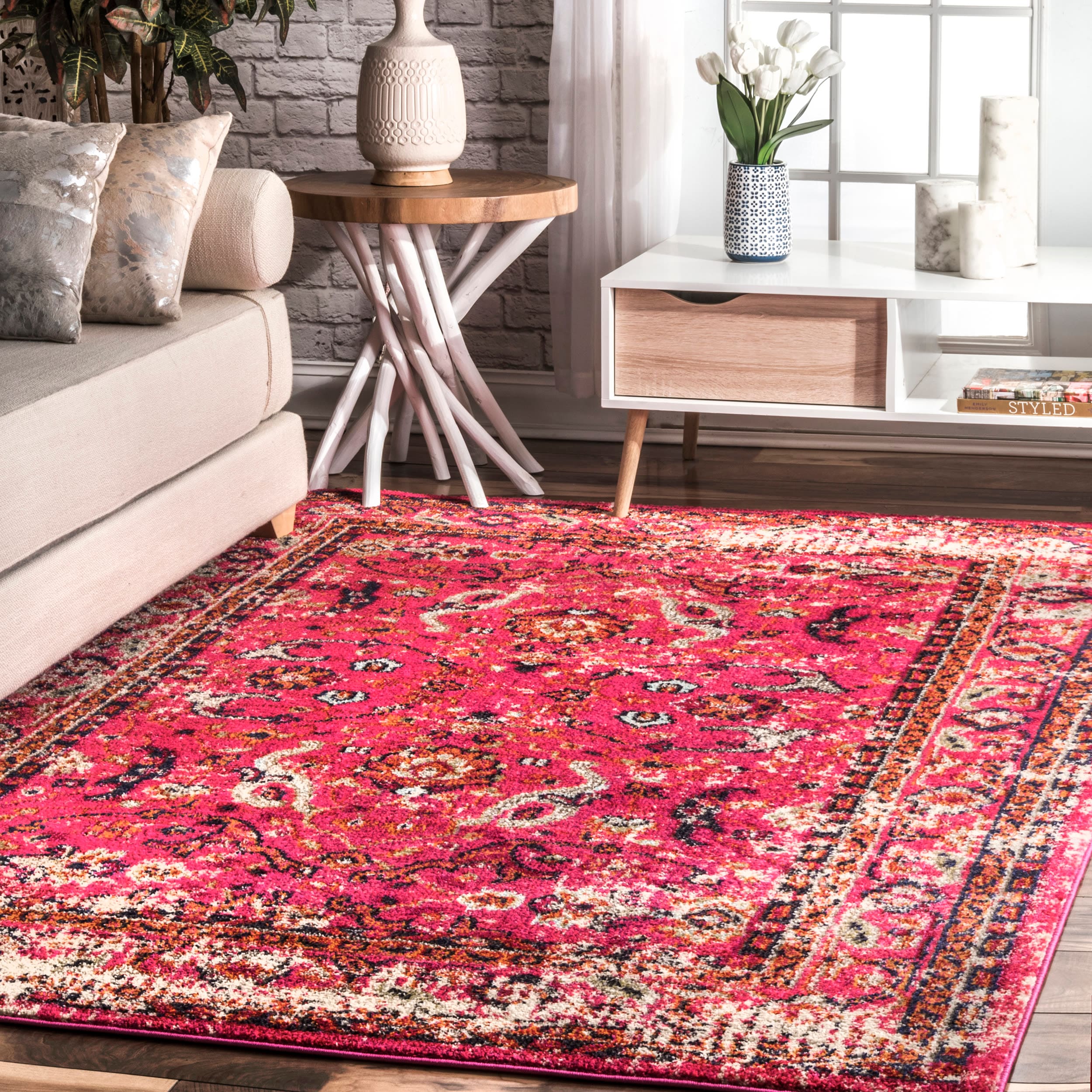 nuLOOM KKCB18A-305 Anabel 3 x 5 (ft) Loomed Polypropylene Pink Rectangular Indoor Floral/Botanical Area rug
