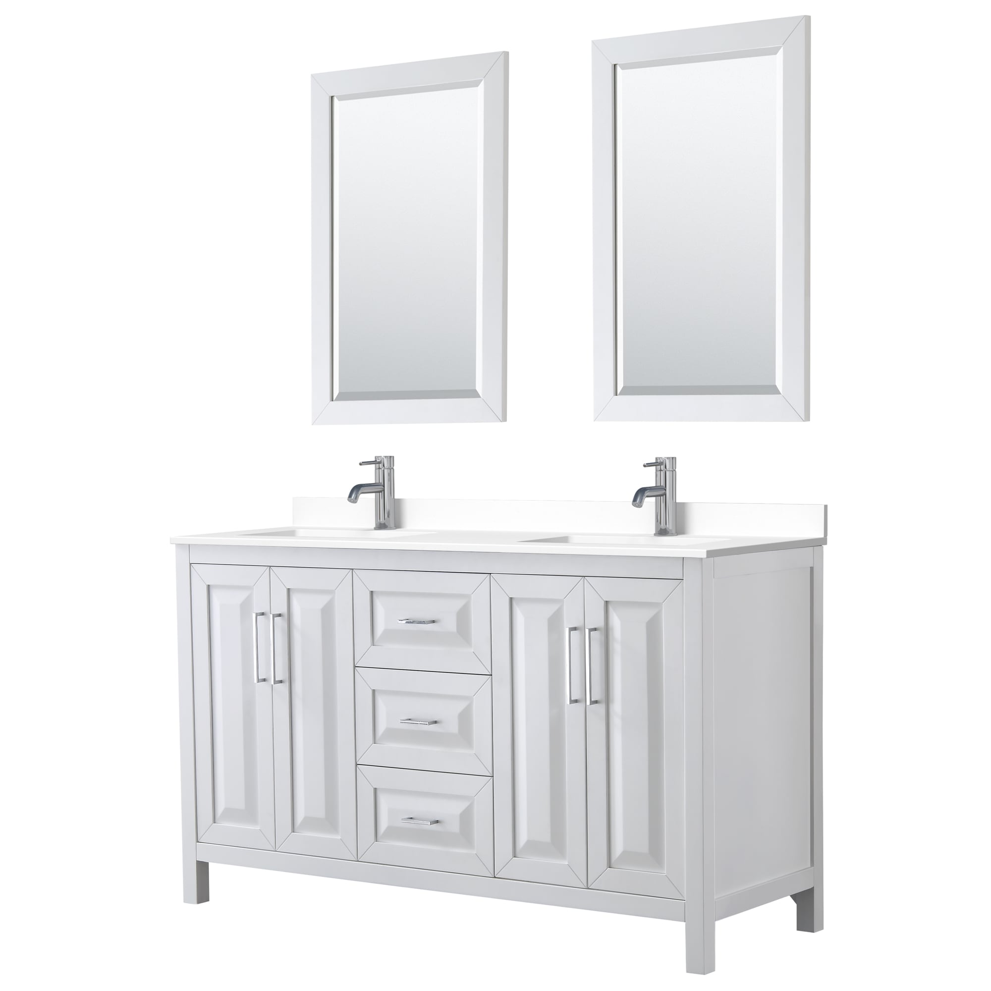 Wyndham Collection WCV252560DWHWCUNSM24 Daria 60-in White with Polished Chrome Trim Undermount Double sink Bathroom Vanity with White Cultured Marble Cultured marble Top (Mirror Included)