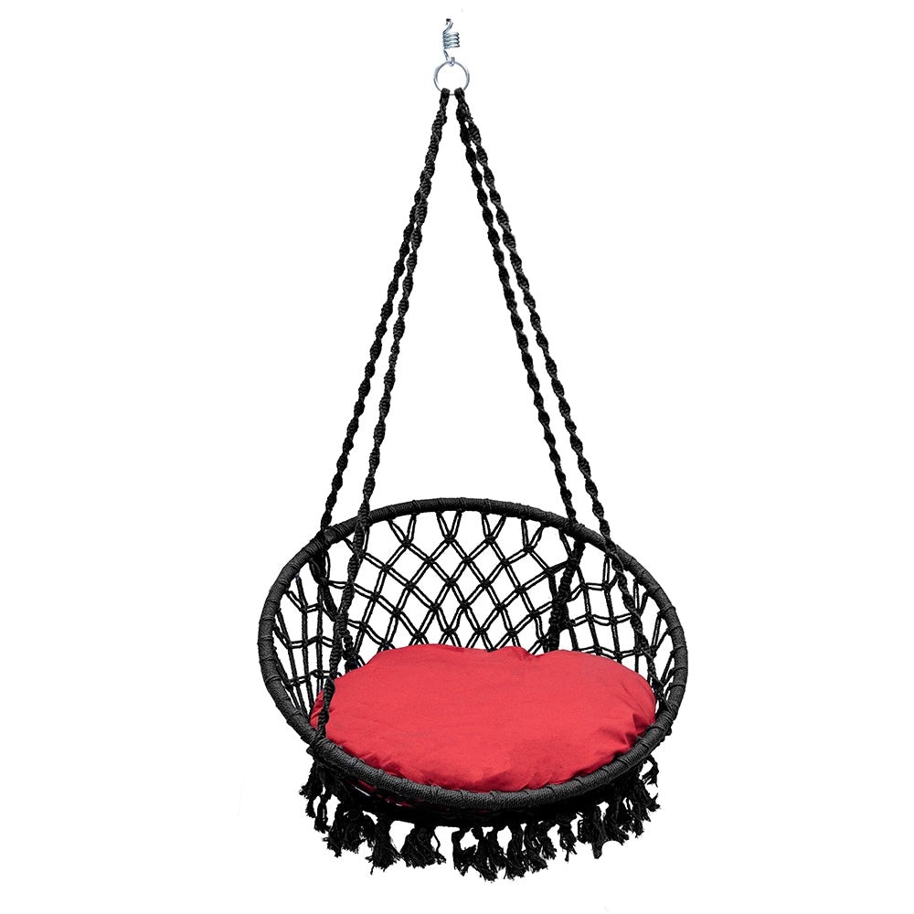 Sol Living EN-OL-MC02-1 Bahia Macrame Hammock Chair Black and Red Rope Hammock