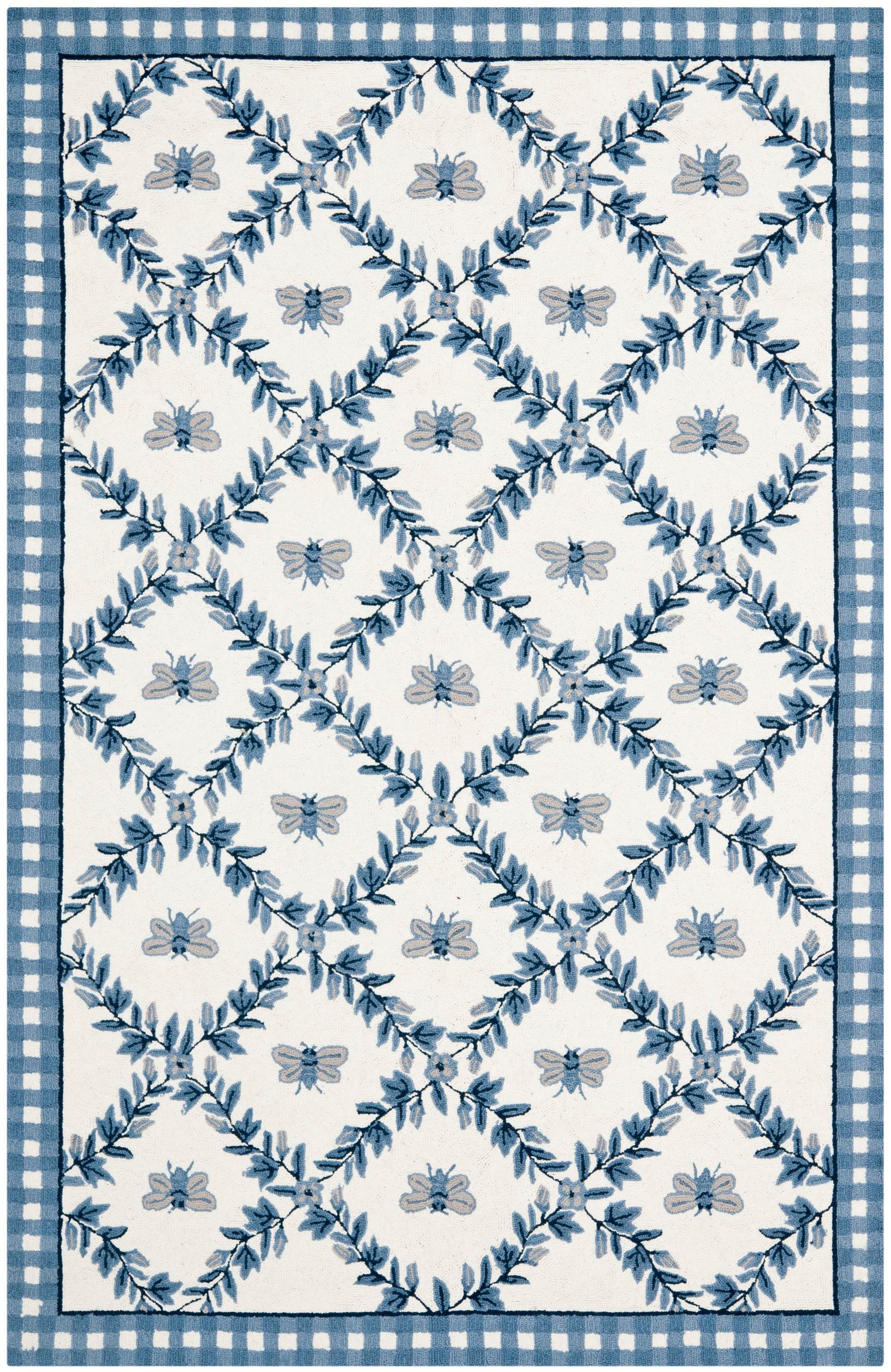 Safavieh HK55D-5 Chelsea Stratford 5 x 8 (ft) Hooked Wool Ivory/Blue Rectangular Indoor Trellis Area rug