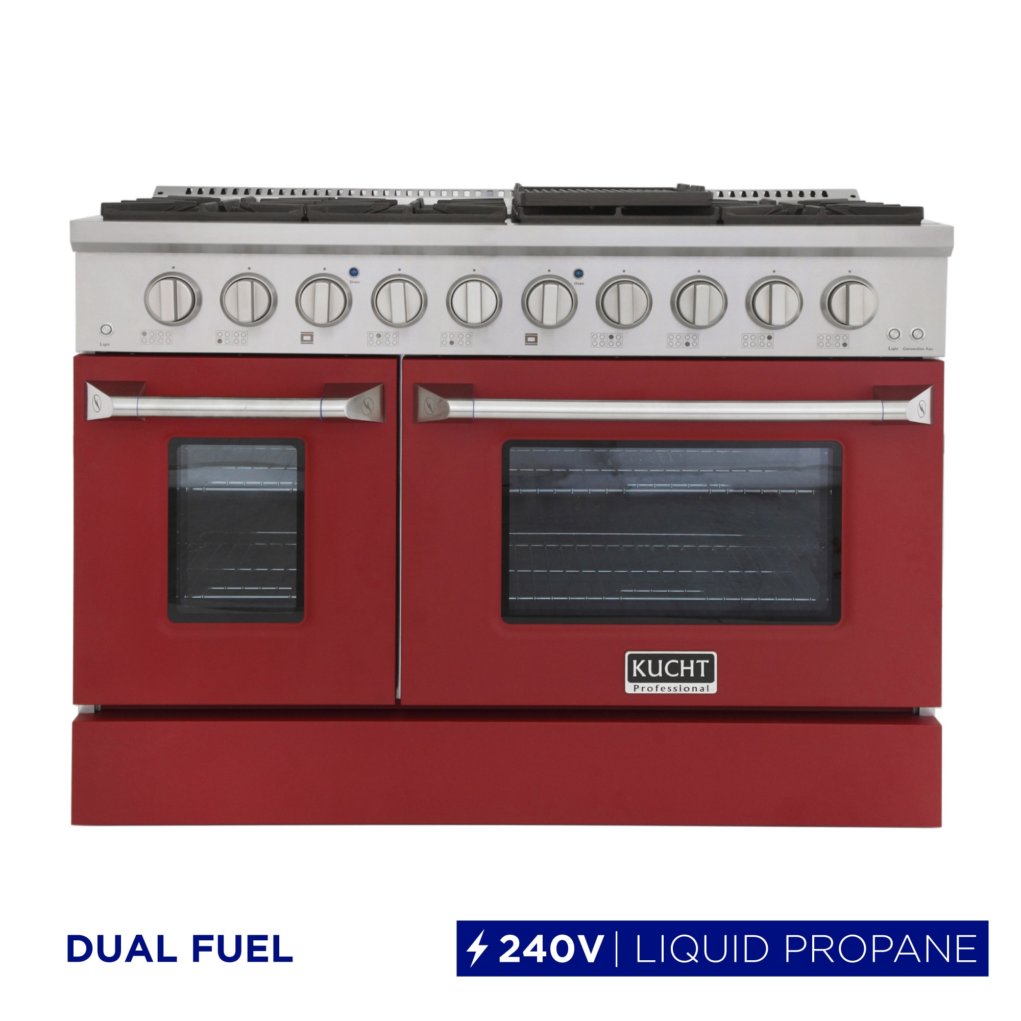 Kucht KDF482/LP-R 48-in 4.2-cu ft / 2.5-cu ft Convection Oven Freestanding Double Oven Dual Fuel Range ( Red )