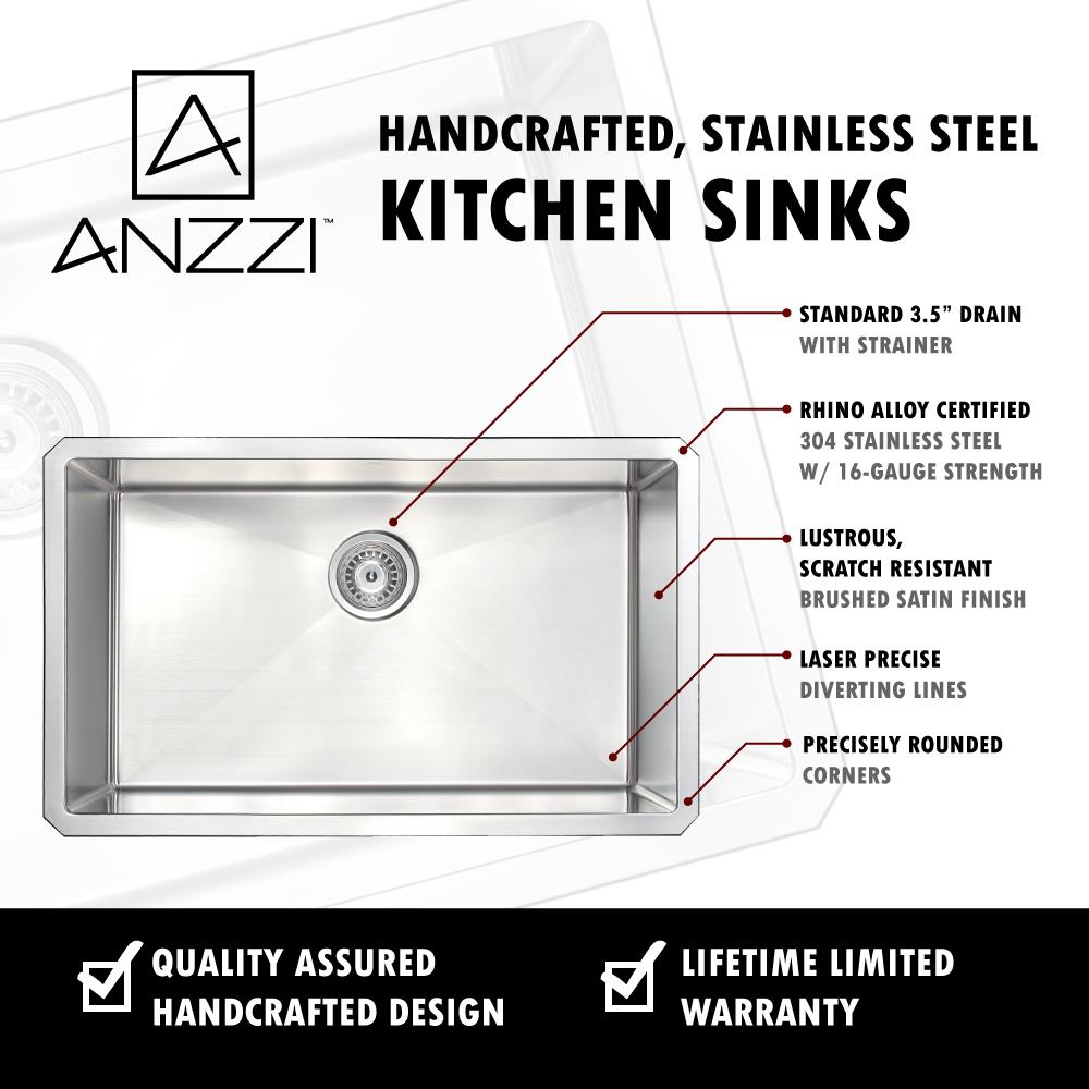 ANZZI Vanguard Undermount 23-in x 18-in Satin Single Bowl Kitchen 