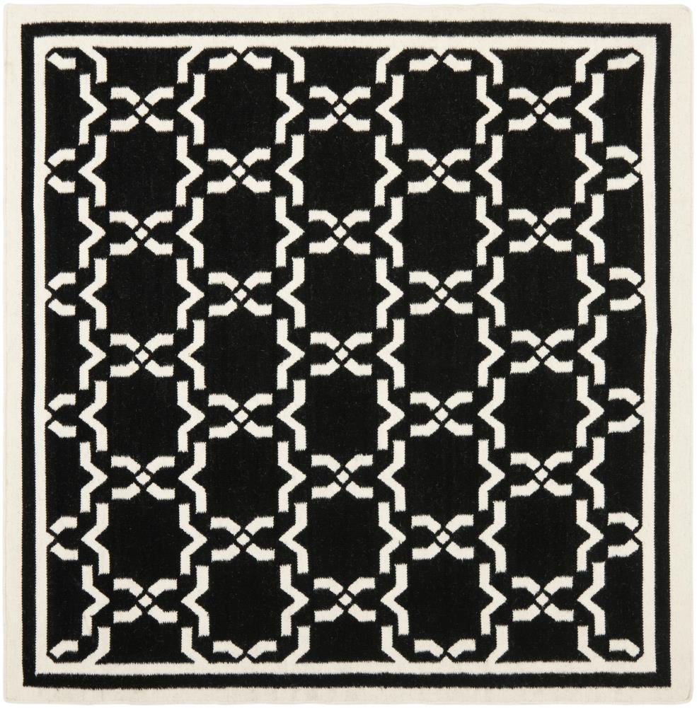 Safavieh DHU545L-8SQ Dhurries Talia 8 x 8 (ft) Wool Black/Ivory Square Indoor Geometric Coastal Area rug