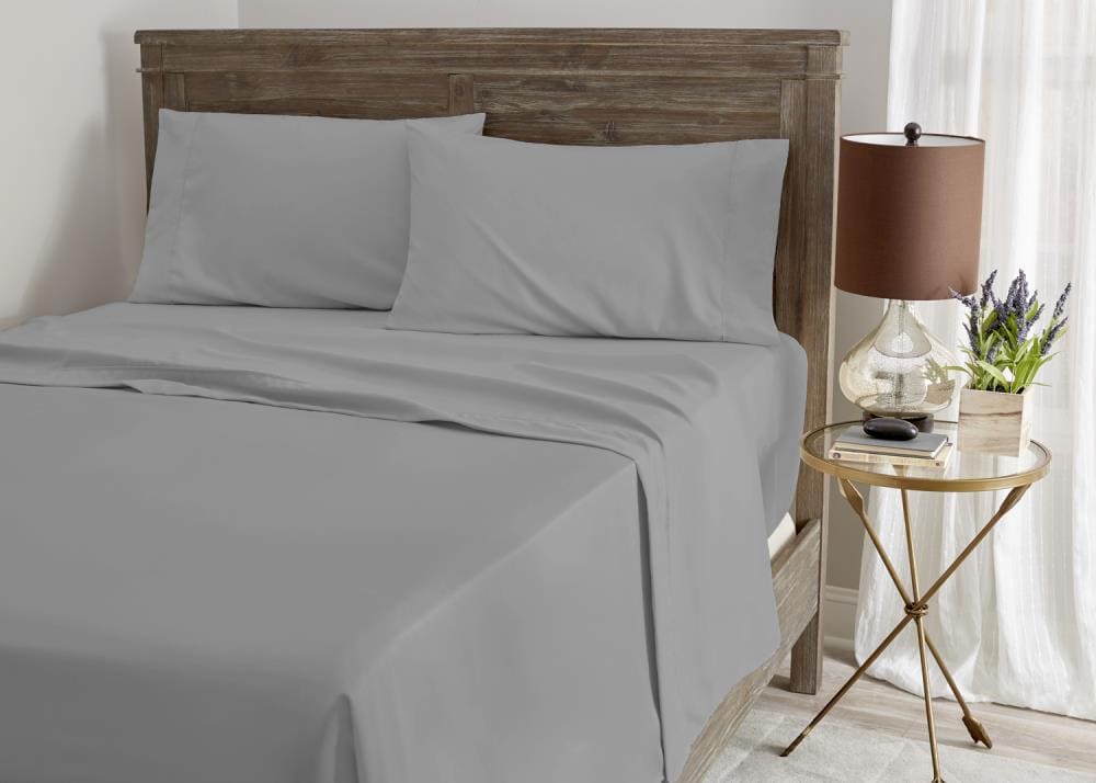 Serta Full 85-Thread Count Microfiber Grey Bed-Sheet in the Bed Sheets  department at