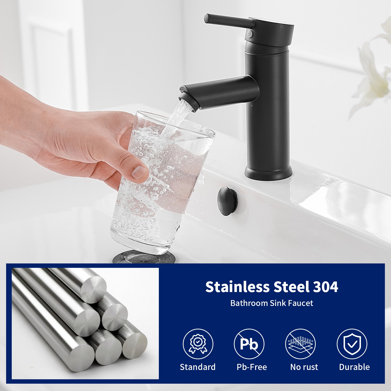 Matte Black Stainless Steel Single-Handle Bathroom Faucet