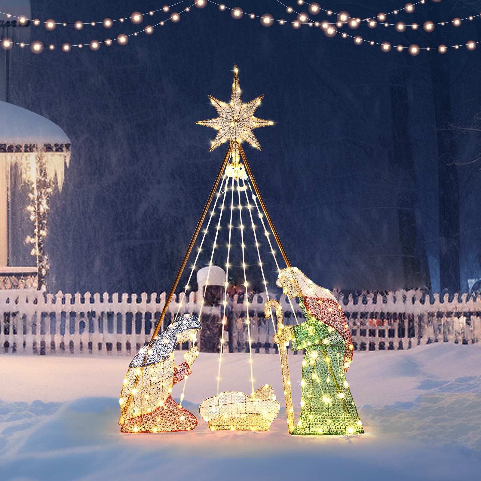 Yescom D60XMA030-J1-15 6Ft Lighted Christmas Nativity Scene Decoration with LED Lights for Indoor Outdoor Yard Lawn Porch Holiday Display