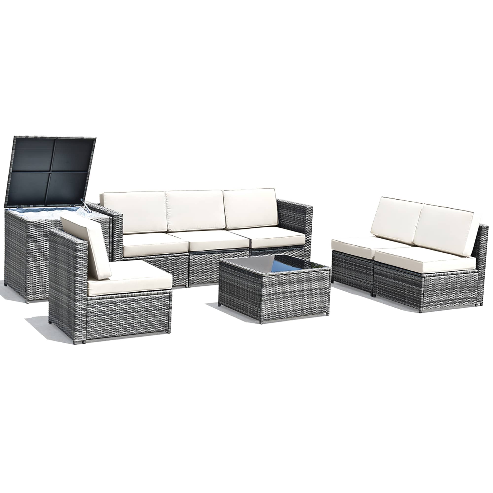 Costway LWS00152 8 -Piece Rattan 2 Patio Sofa Conversation Set with White Cushions