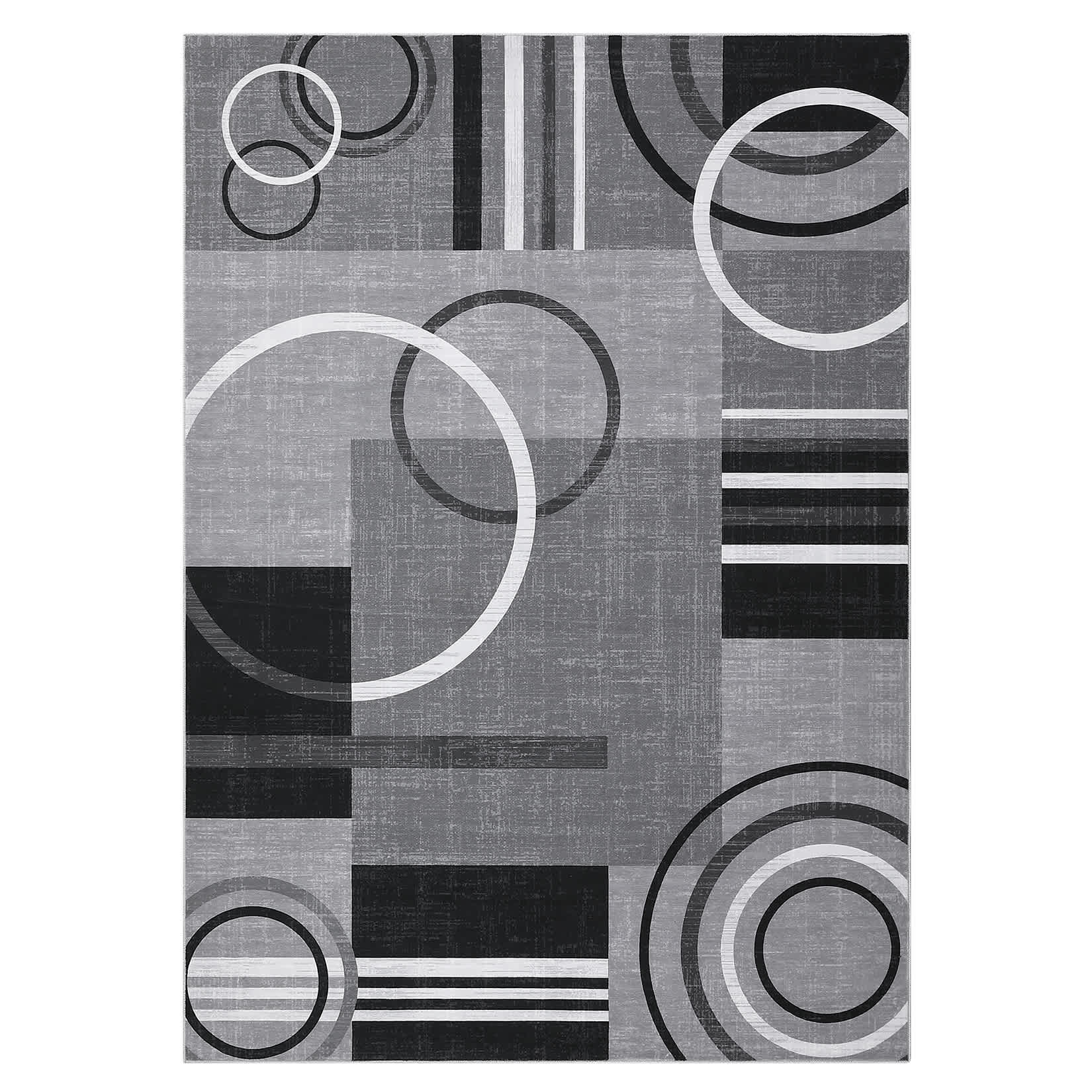 Qeetex LSN-PHO-15ND8V1A 9 x 12 ft Polyester Cashmere Gray Rectangular Hallway Bathroom Entryway Kitchen Office Foldable Geometric Printed Modern Washable Area Rug