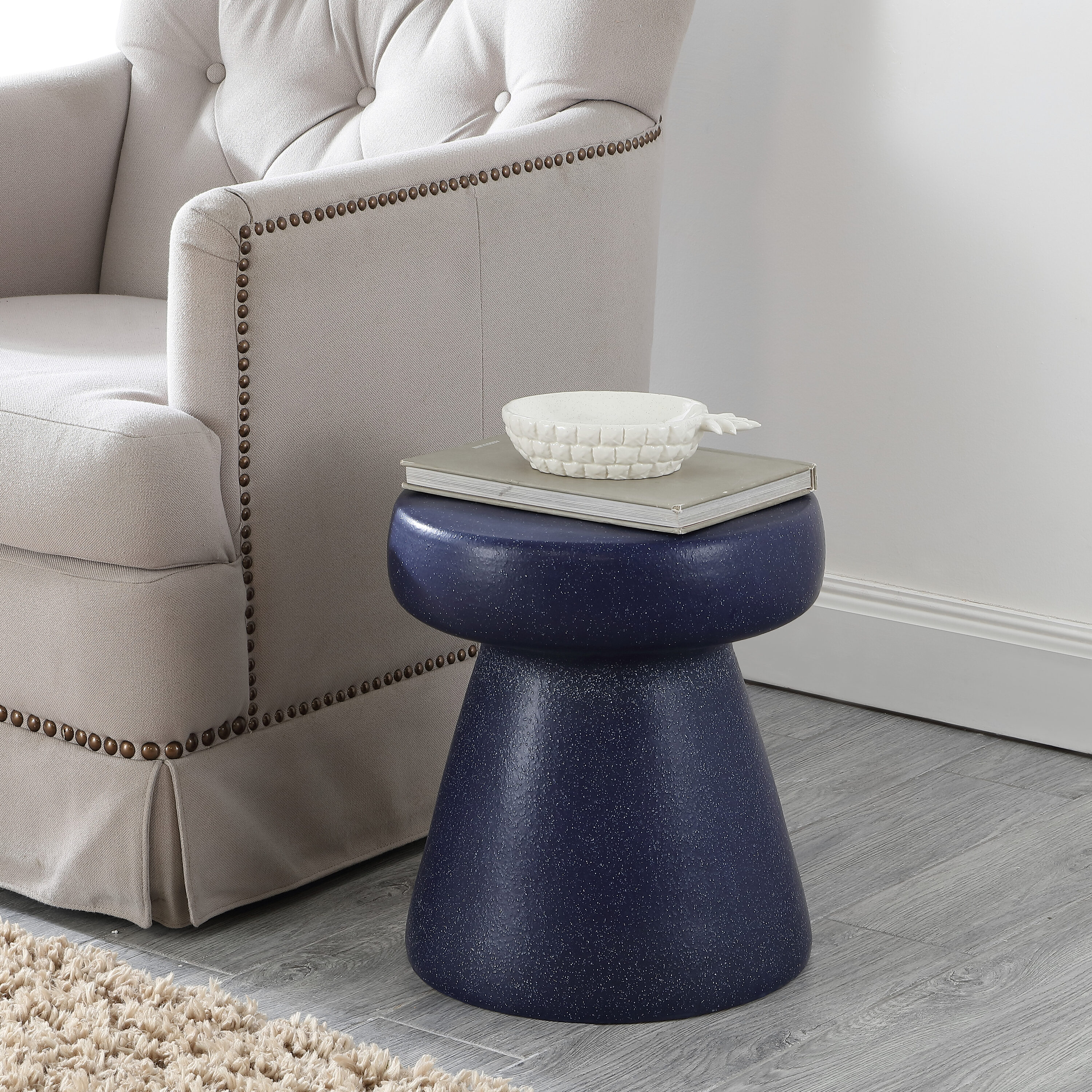Safavieh  Noma 16 Inch Navy Speckled Ceramic Garden Stool