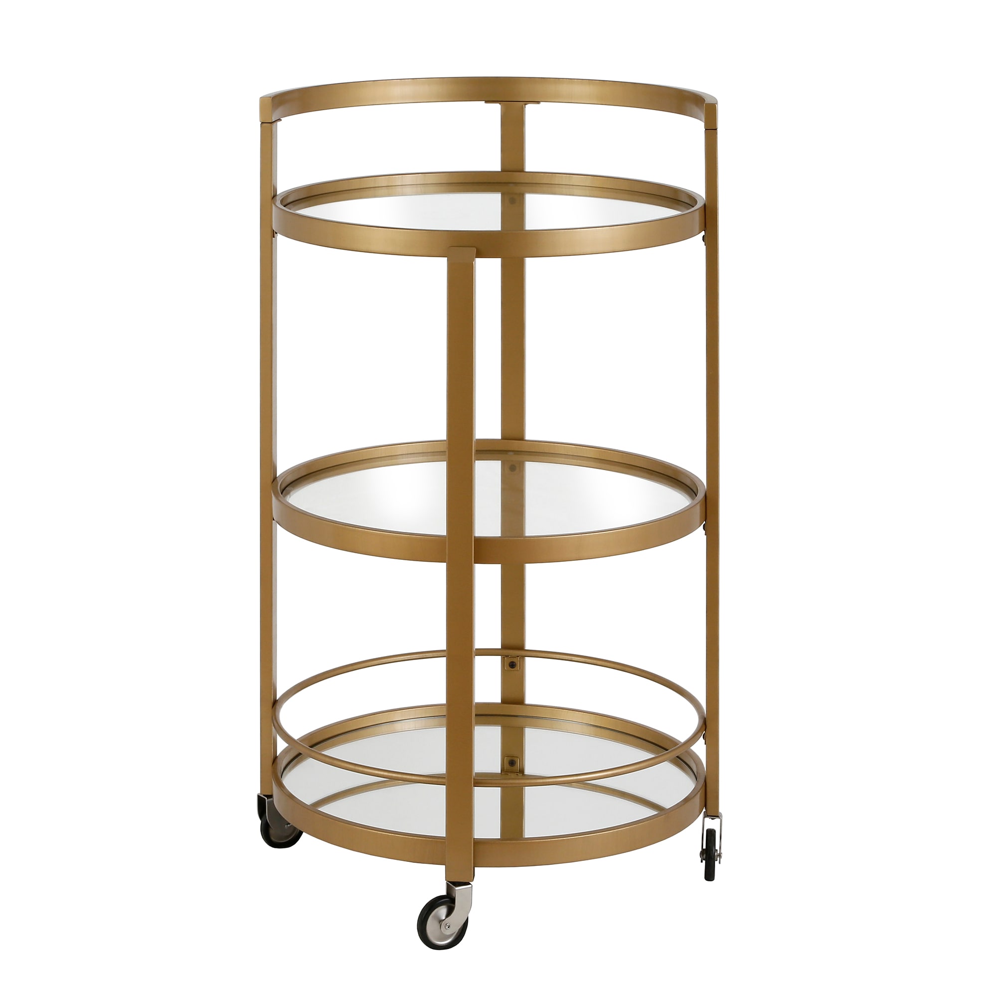 Hause 21" Round Brass and Glass Bar Cart with Storage