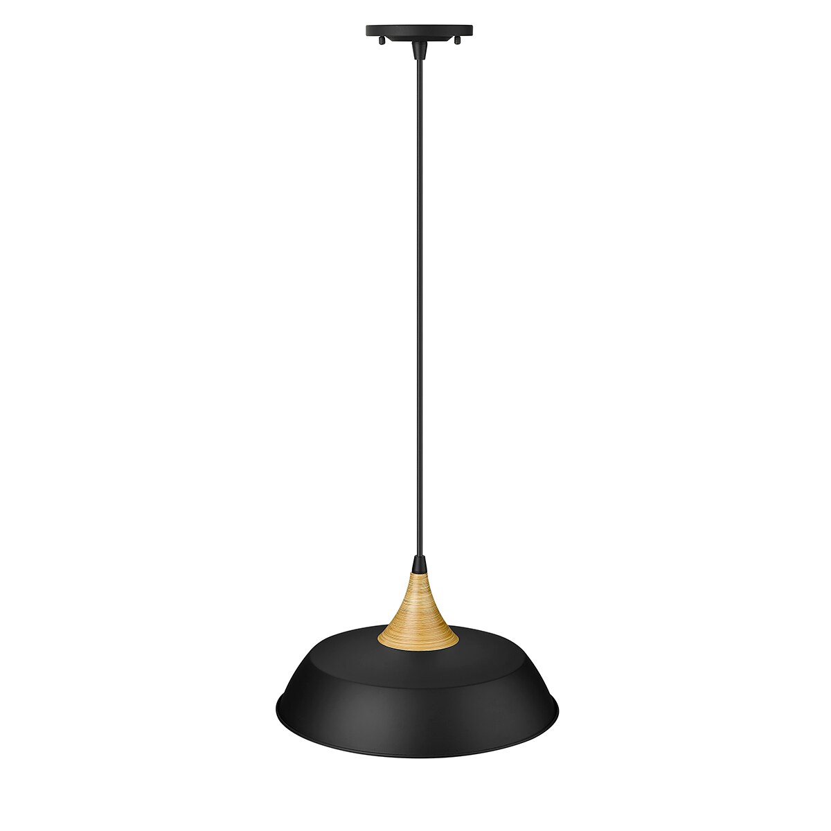 Arlo Matte Black Dome Pendant with Sleek Wood Accents