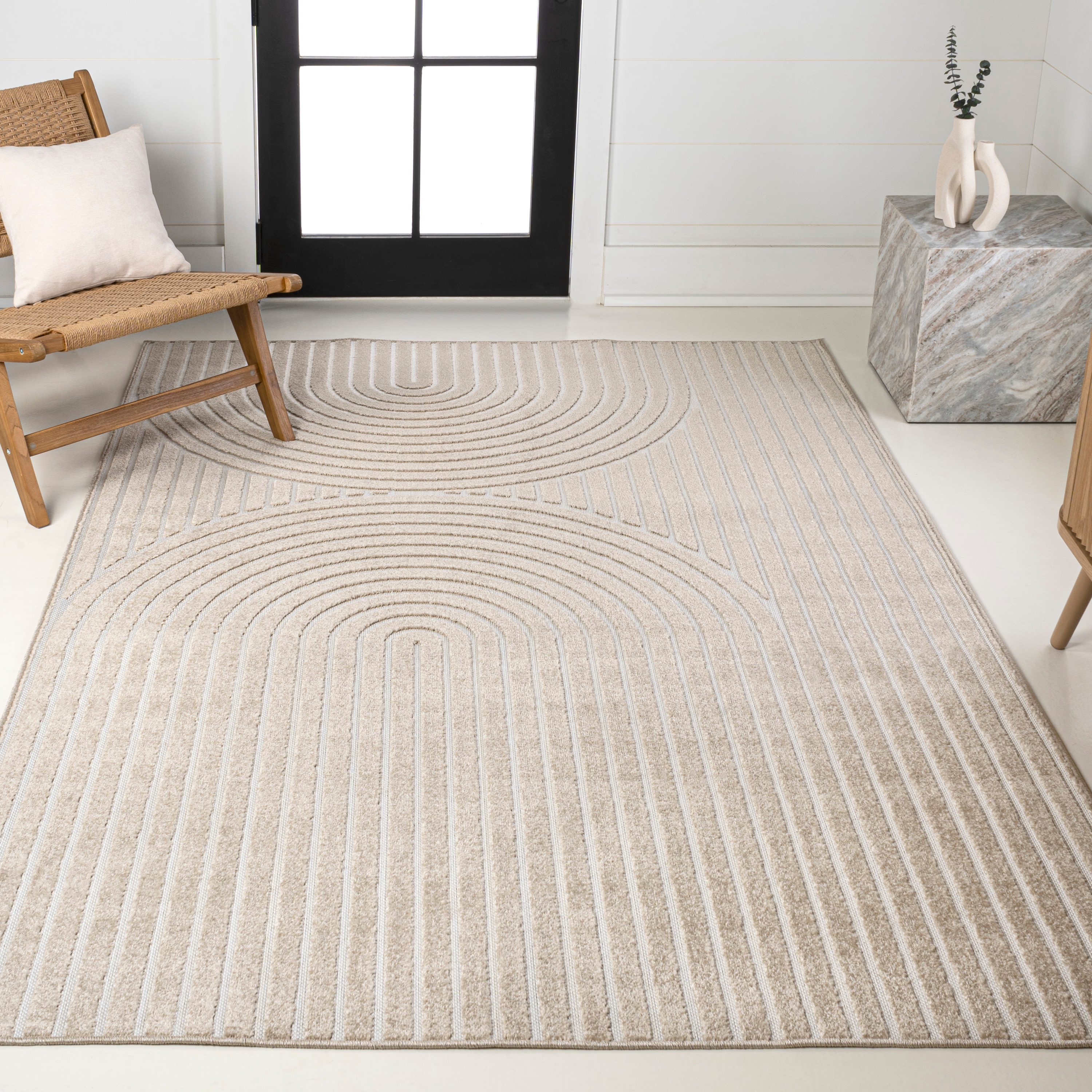 JONATHAN  Y SCN109B-3 SCANDINAVIAN Sofia High-Low Arch 3 x 5 (ft) Loomed Polypropylene Beige/Cream Rectangular Indoor/Outdoor Stripe Bohemian/Eclectic Area rug