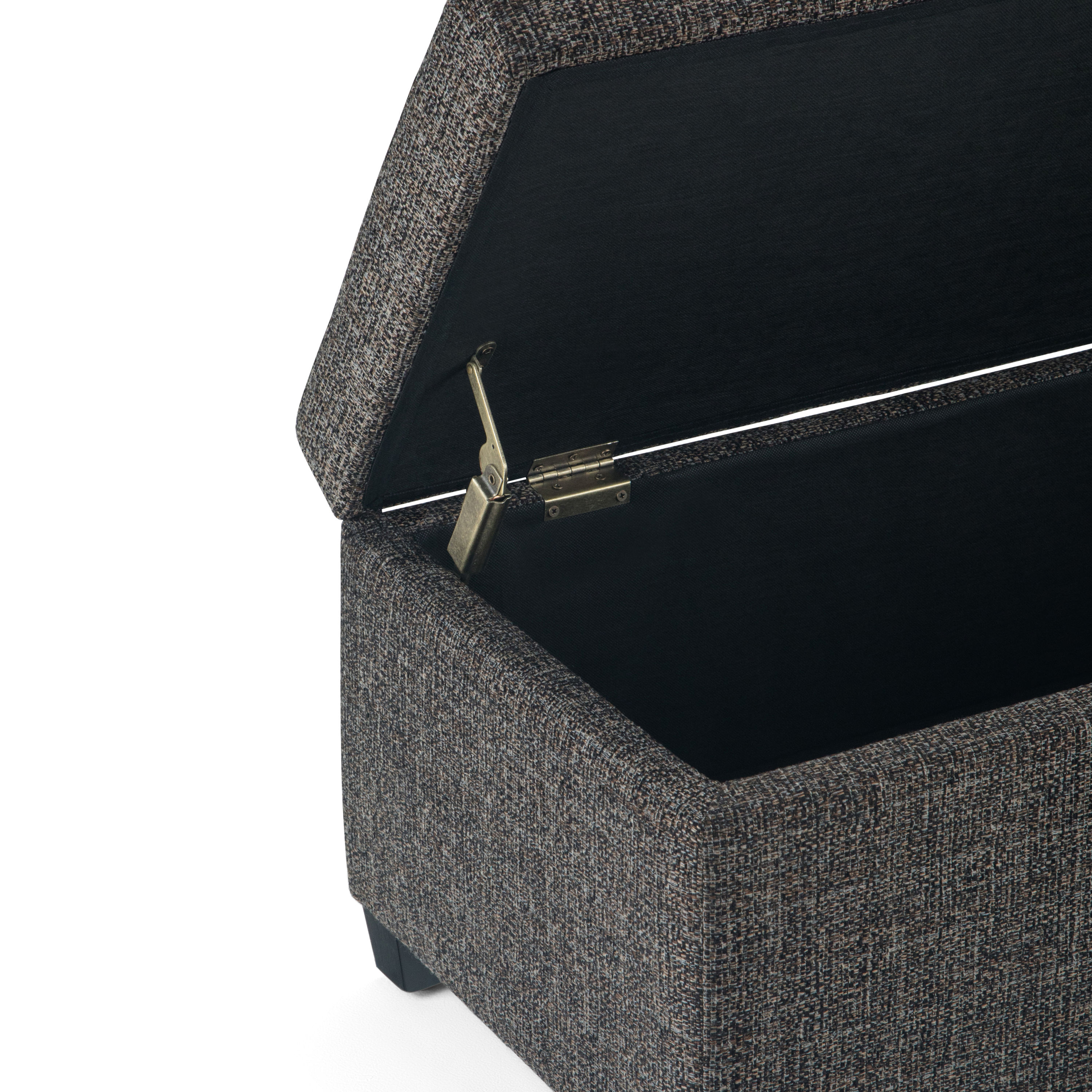 Dark Gray Tweed Upholstered Storage Ottoman Bench