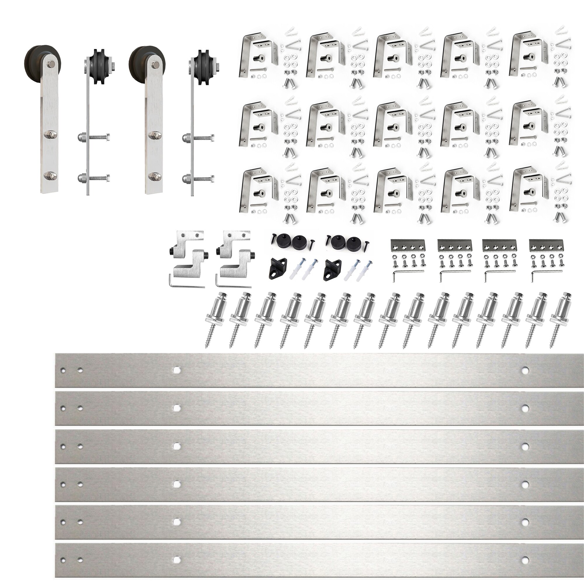 HOMACER ZT4DNZ240C 240-in Brushed Brushed Nickel Indoor I-strap Double bypass Barn door hardware kit