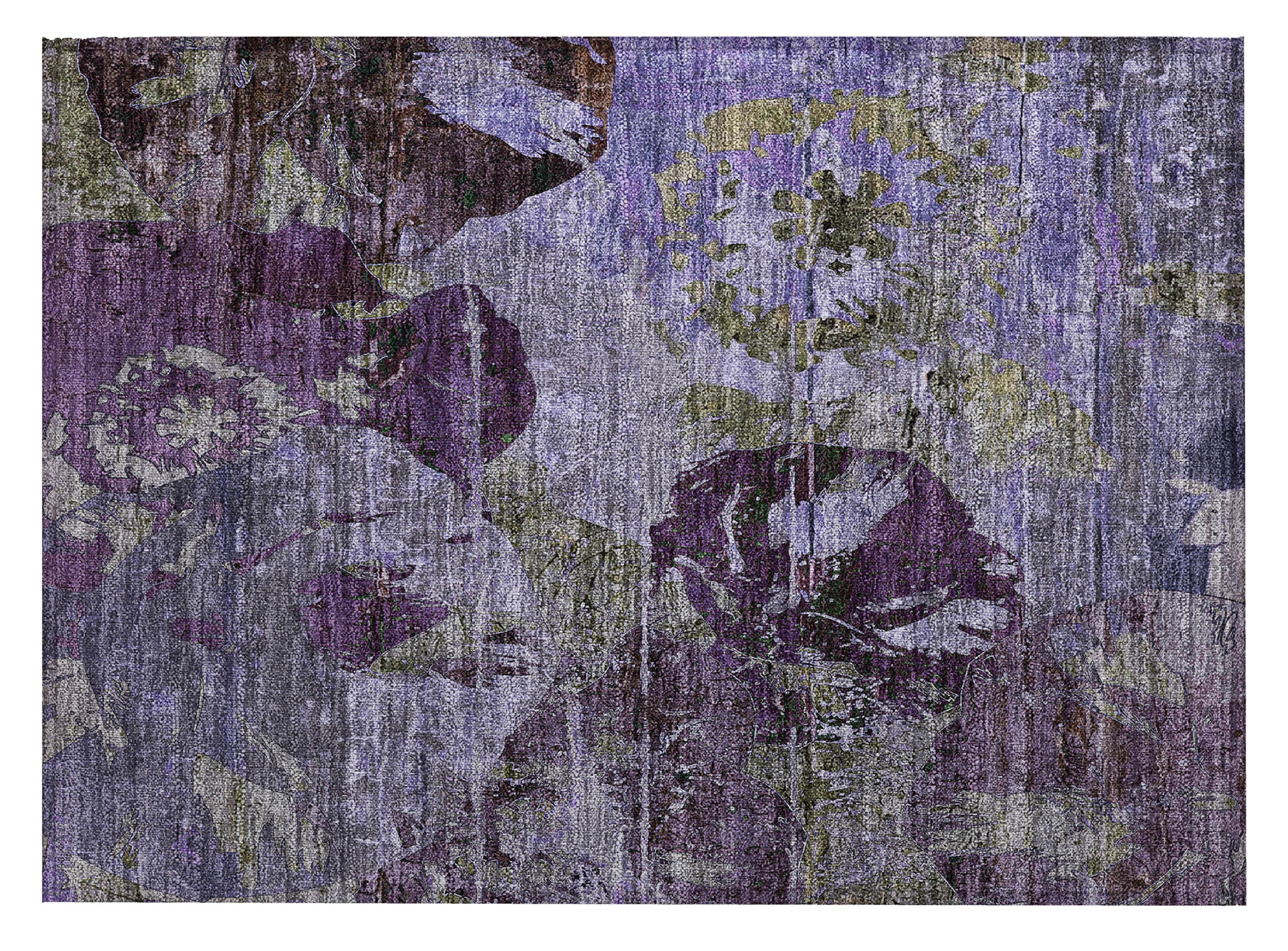 Purple Floral Pattern Machine Washable Rectangular Rug