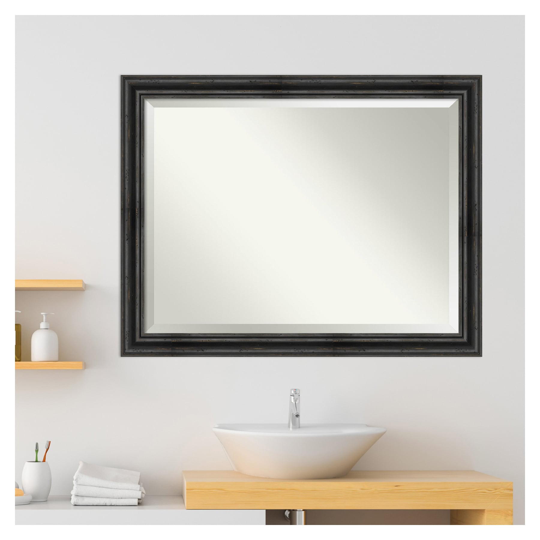 Rustic Black Pine Rectangular Bathroom Vanity Mirror