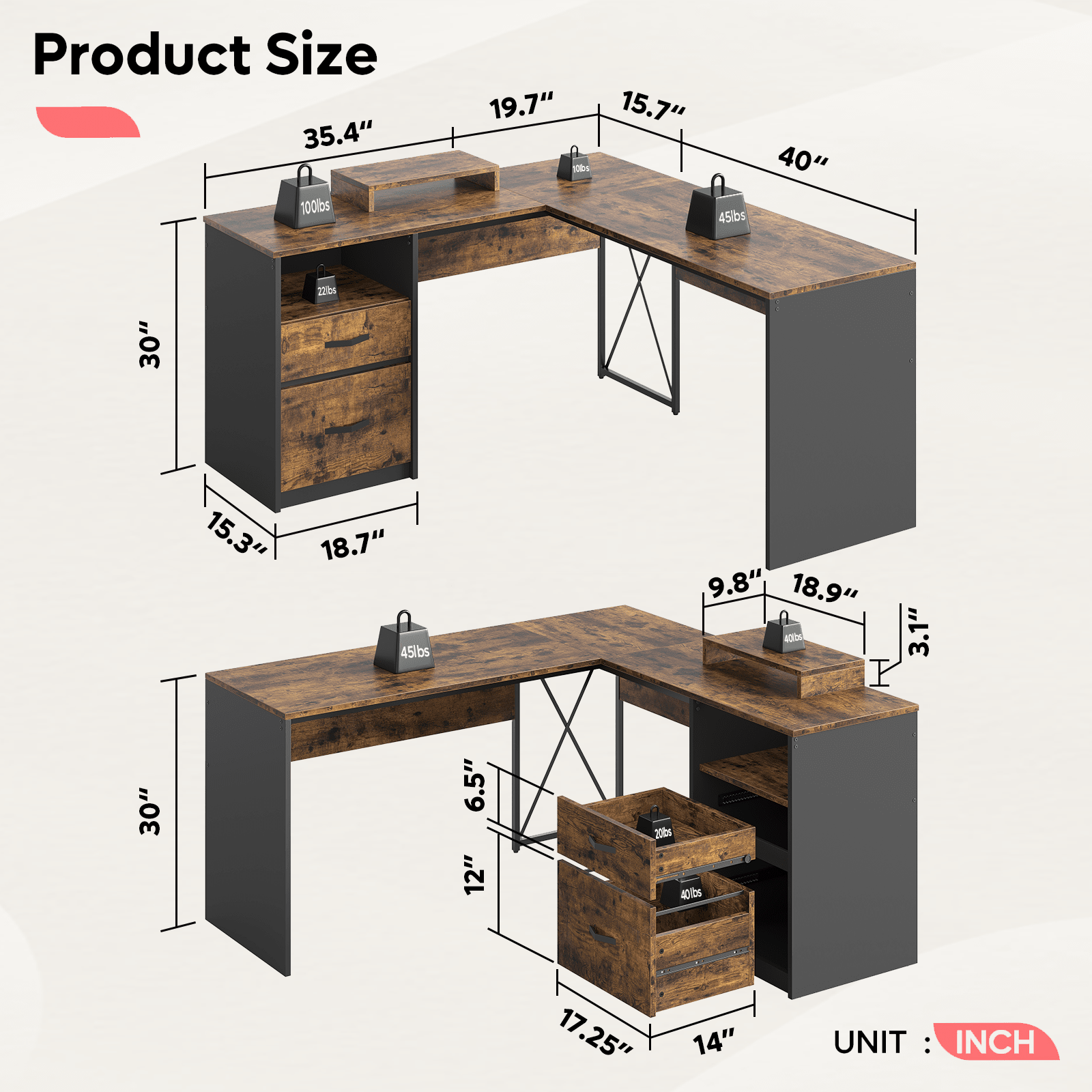 Bestier LOW-H103314A-RST desks - View #4
