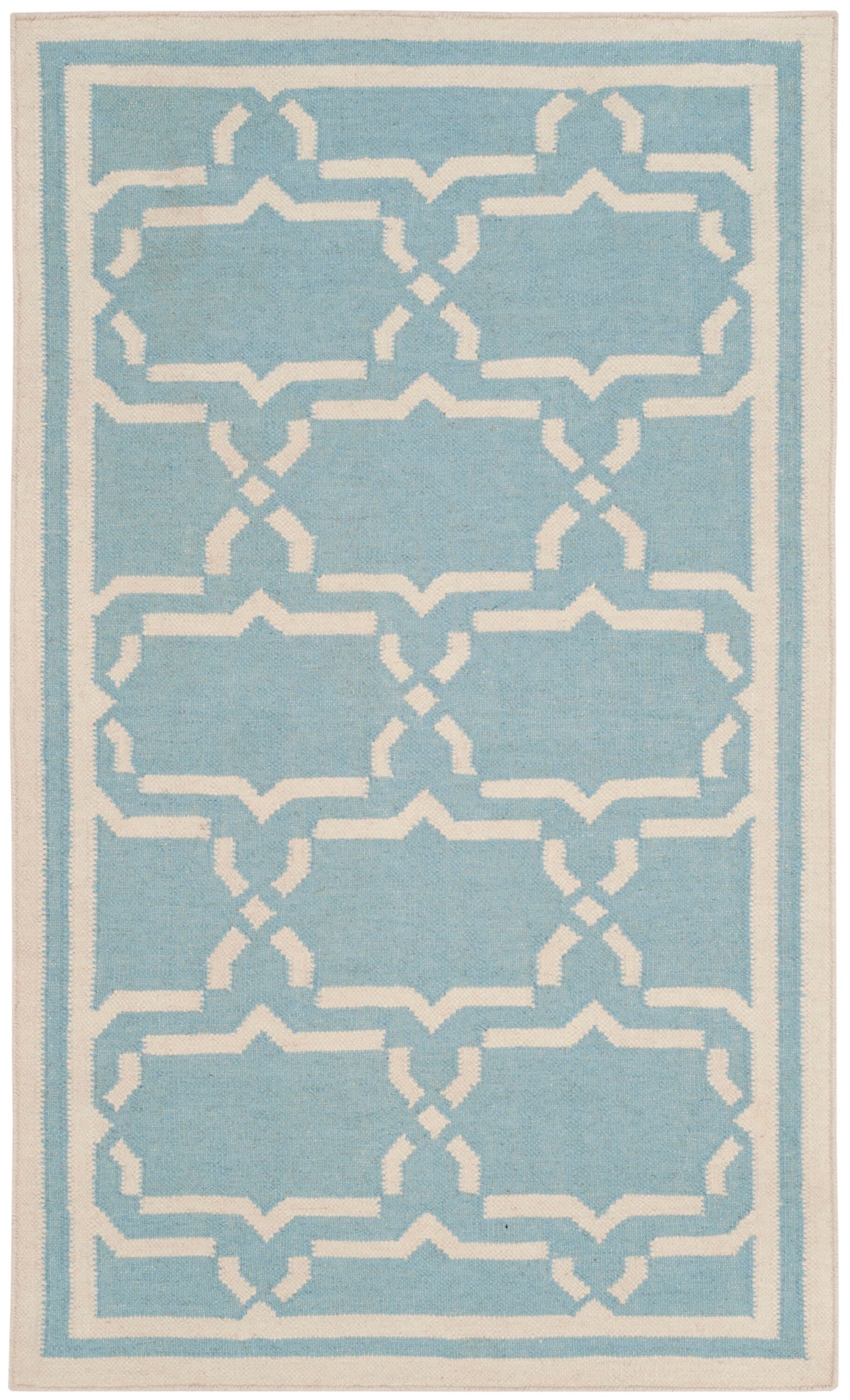 Light Blue and Ivory Geometric Wool 3' x 5' Area Rug