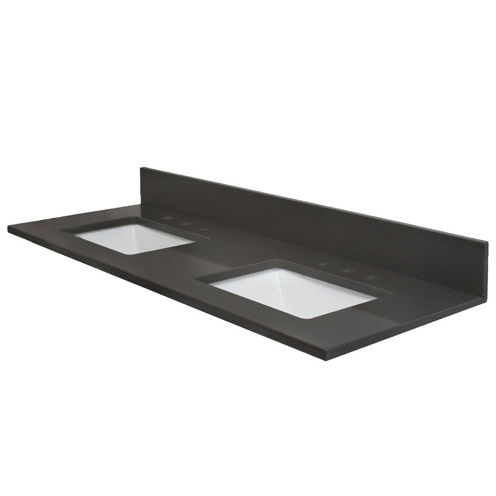 MarCraft VQMG6122802 Vista 61-in x 22-in Polished Mineral Gray Quartz Undermount Double Sink 3-Hole Bathroom Vanity Top