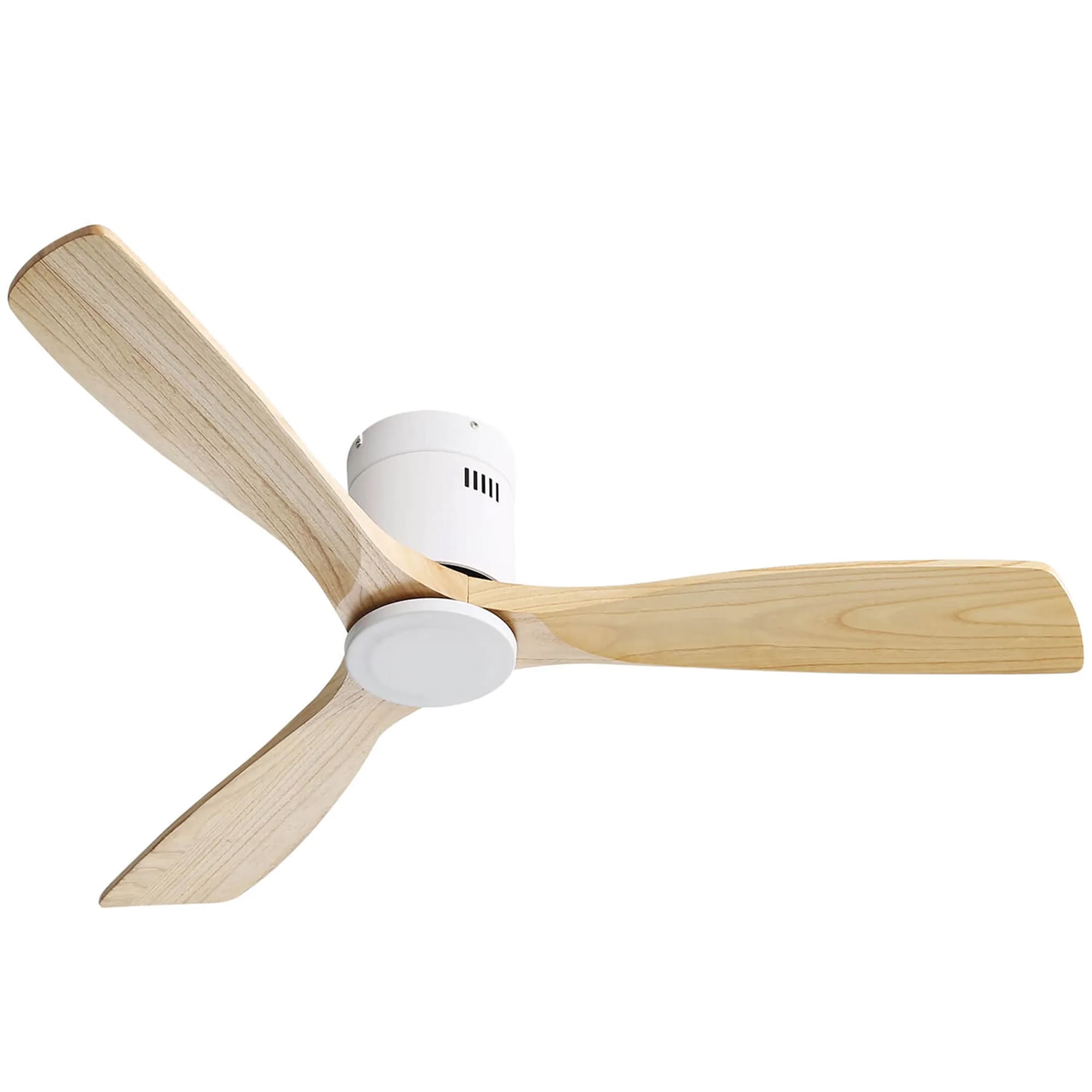 SINOFURN SYB570012NK 52-in Flush Mount White+Yellow with Wood Blades Ceiling Fan Without Light - Remote Included ( 3 -Blade )