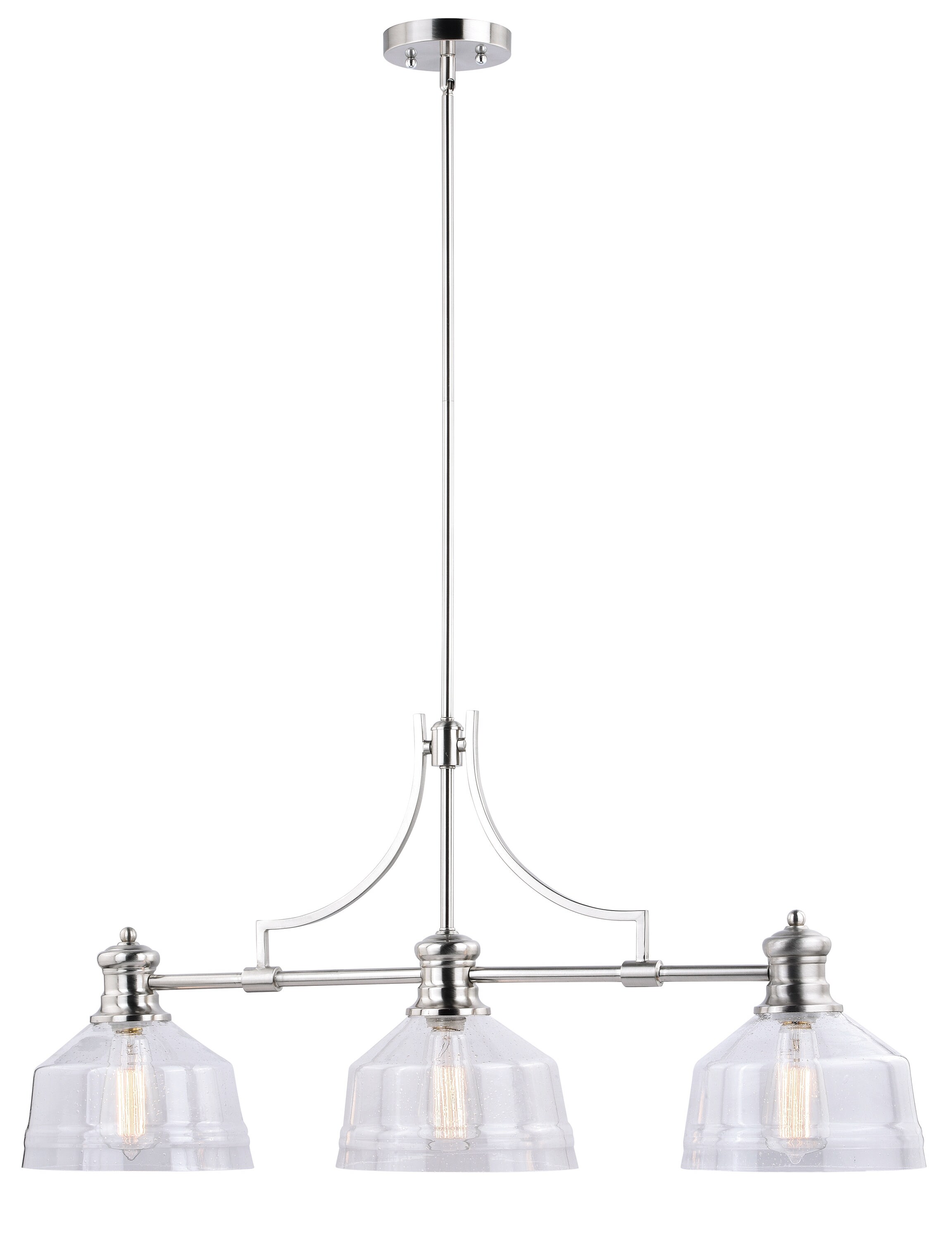 Cascadia Beloit 3-Light Satin Nickel Farmhouse Seeded Glass Dome ...