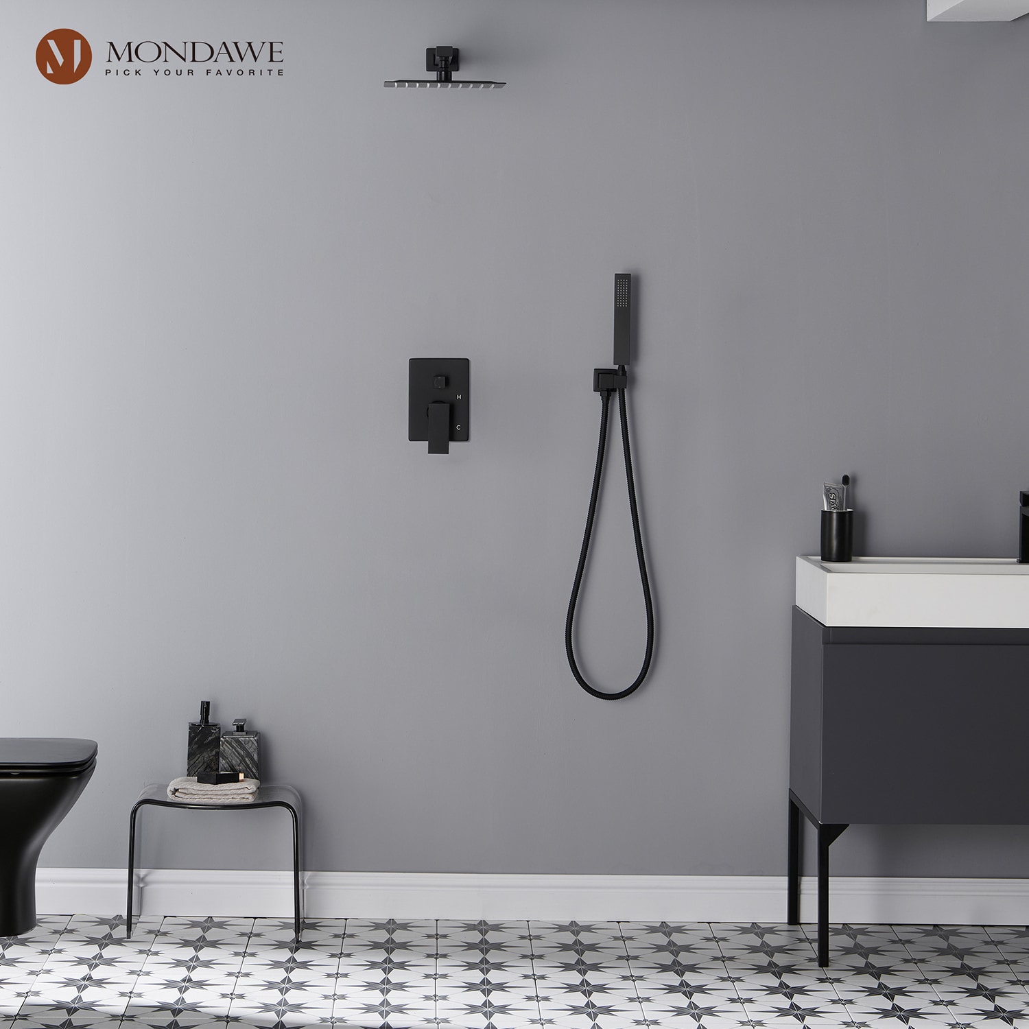 Mondawe Matte Black 10-in Built-In Shower Faucet System With 2-way ...