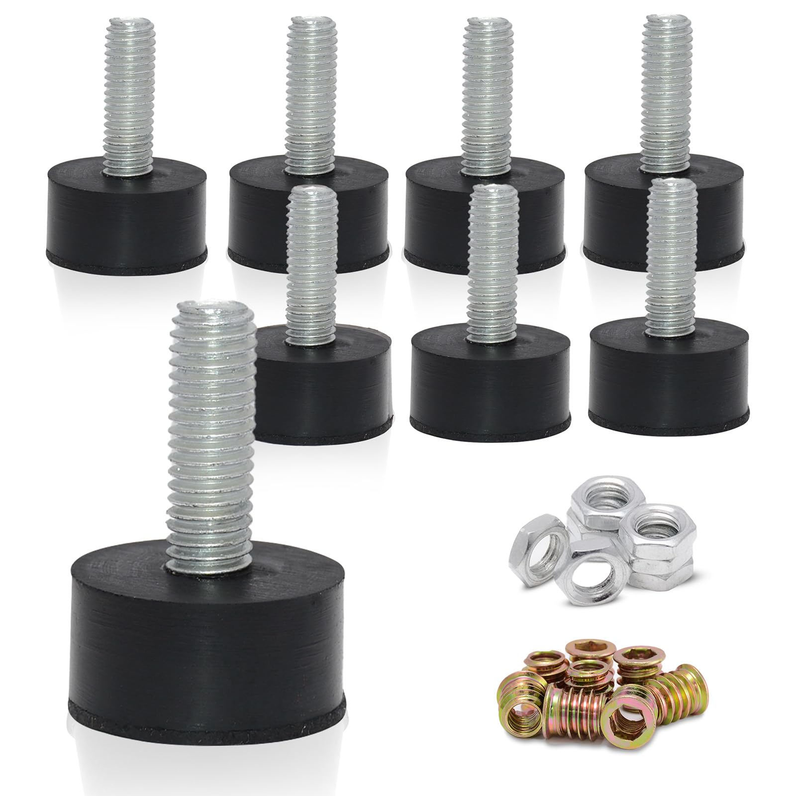 KHKFY  M8 Rubber Adjustable Furniture Leveler 8 Pack Threaded Feet Levelers for Table Chair Furniture Legs with Non Slip Rubber Base